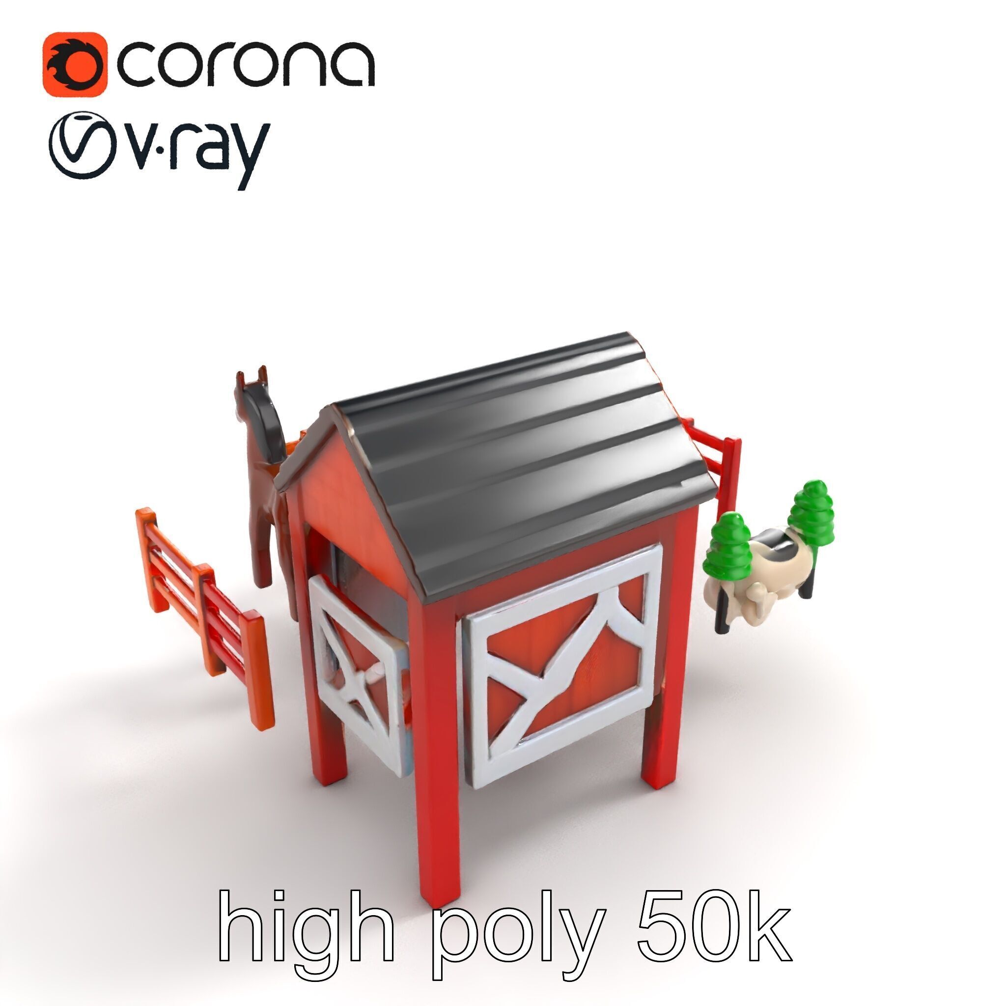 Farmyard Animal Playset Model Pack Low-poly 3D model_9