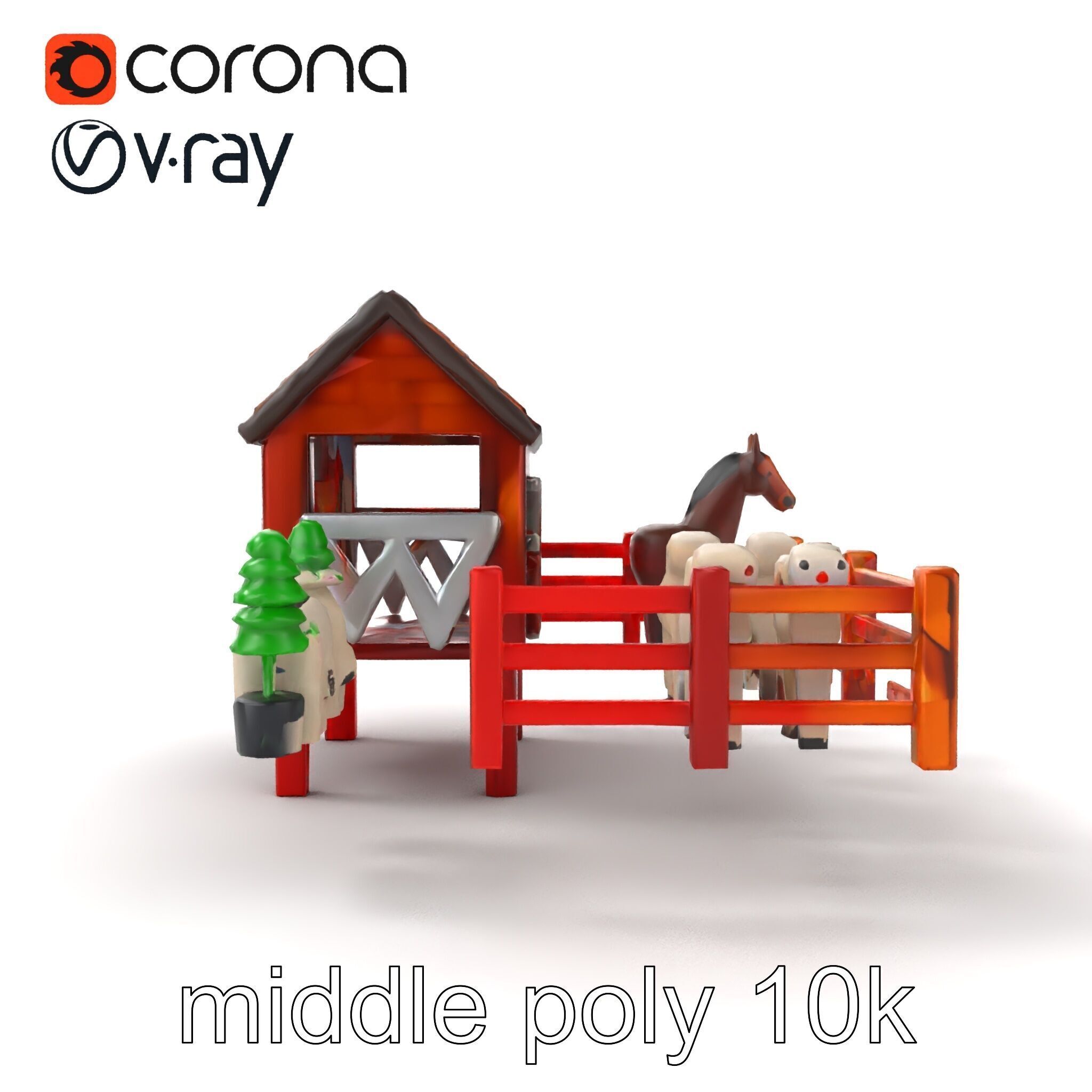 Farmyard Animal Playset Model Pack Low-poly 3D model_27