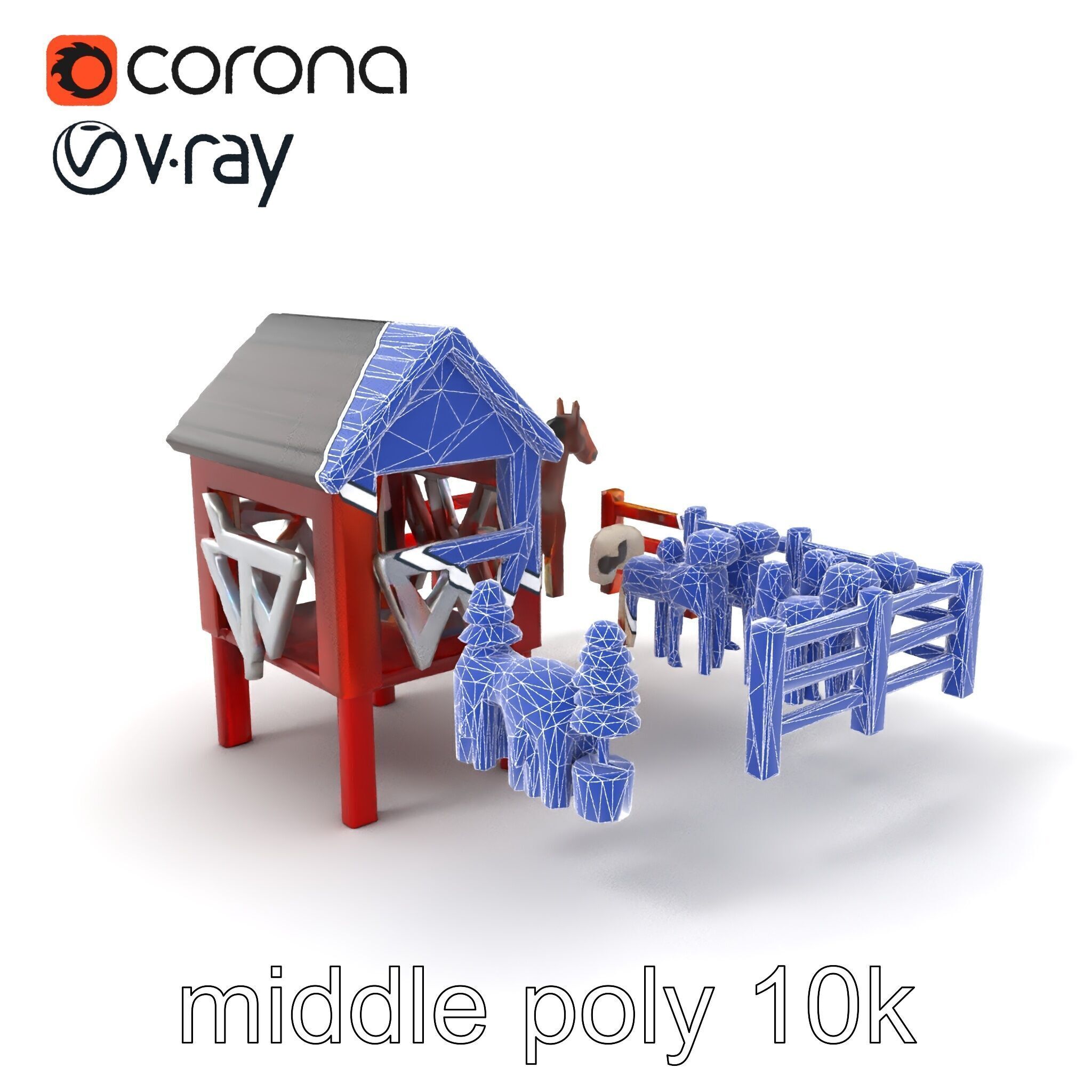 Farmyard Animal Playset Model Pack Low-poly 3D model_5