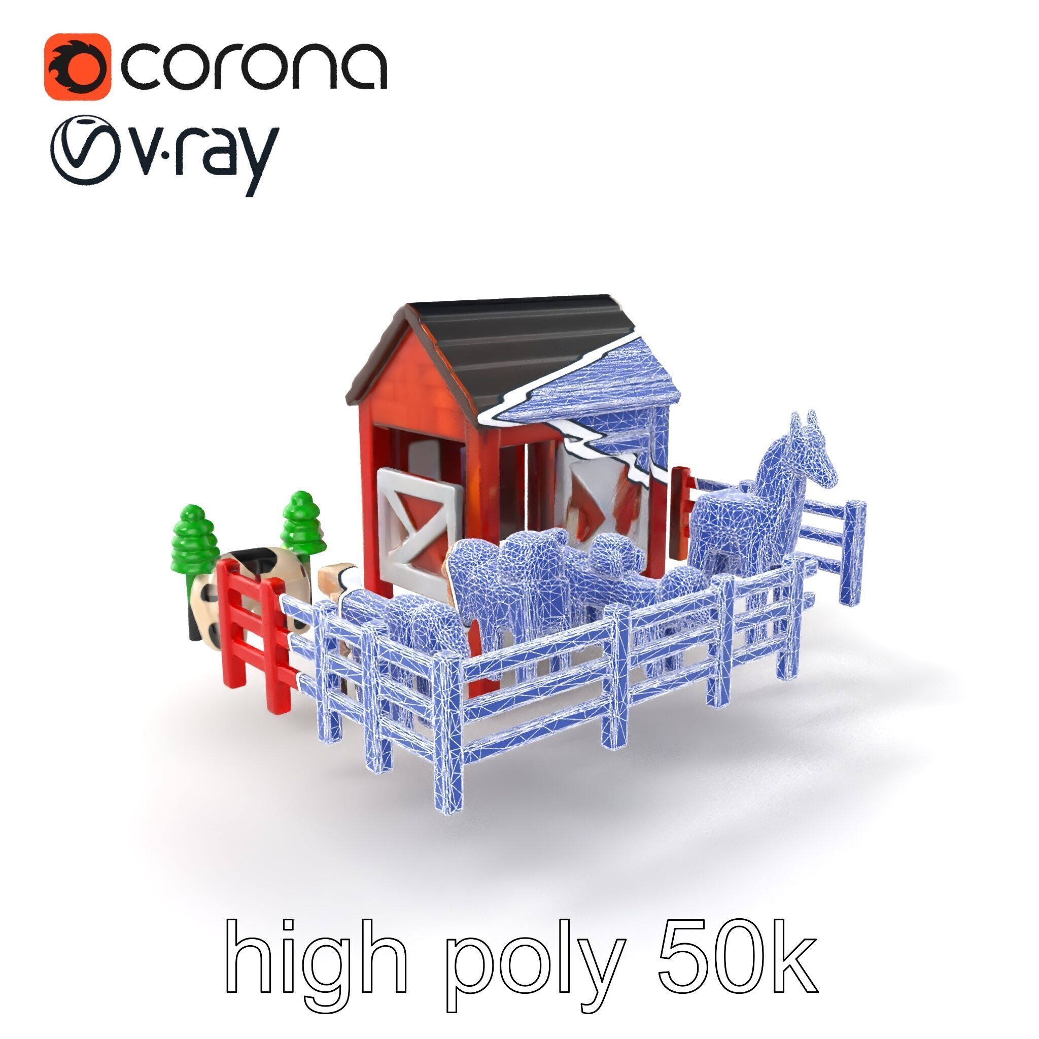 Farmyard Animal Playset Model Pack Low-poly 3D model_1