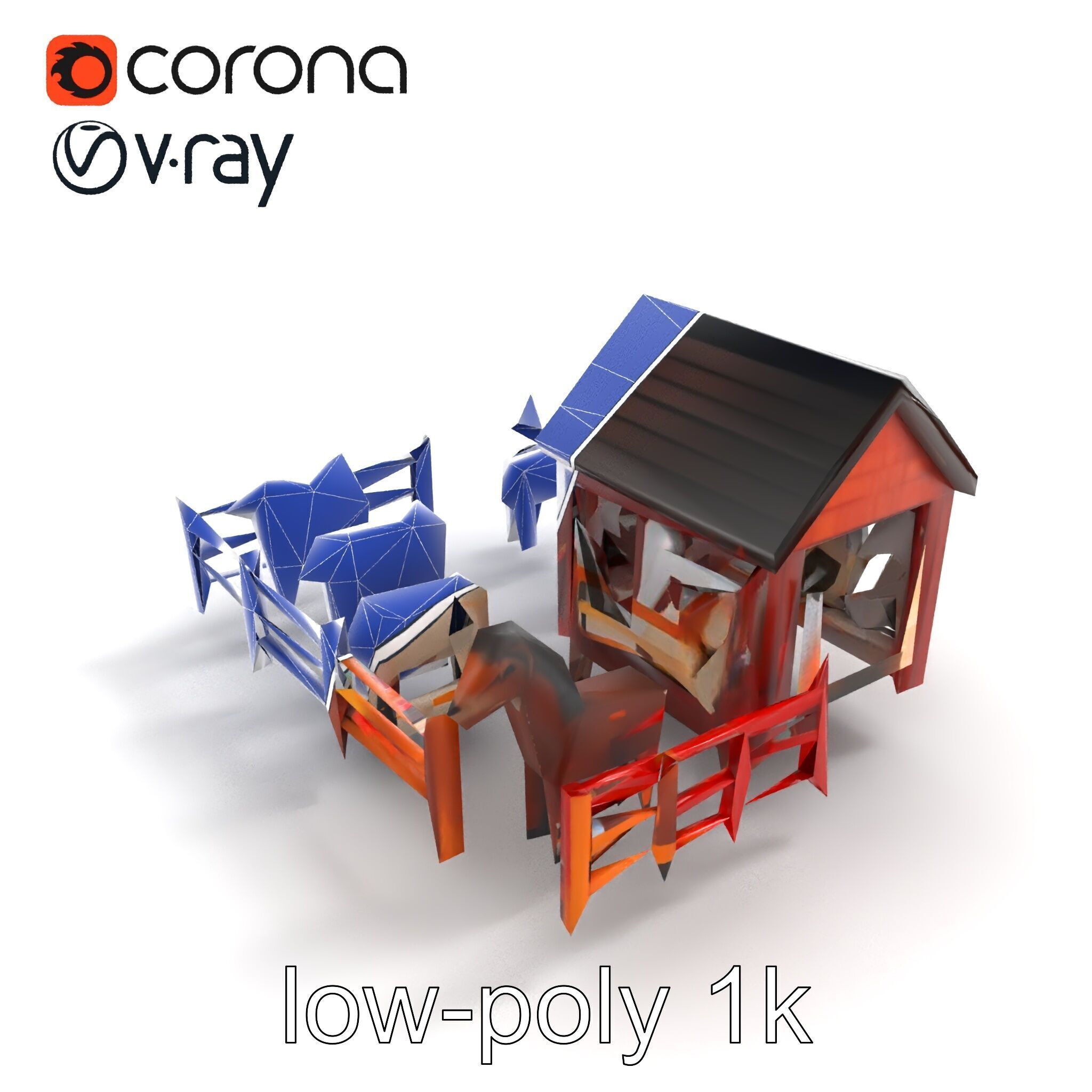 Farmyard Animal Playset Model Pack Low-poly 3D model_22
