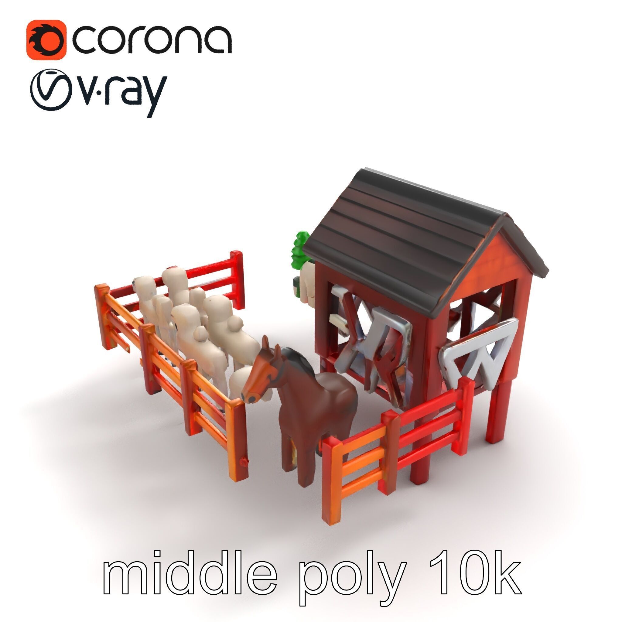 Farmyard Animal Playset Model Pack Low-poly 3D model_7