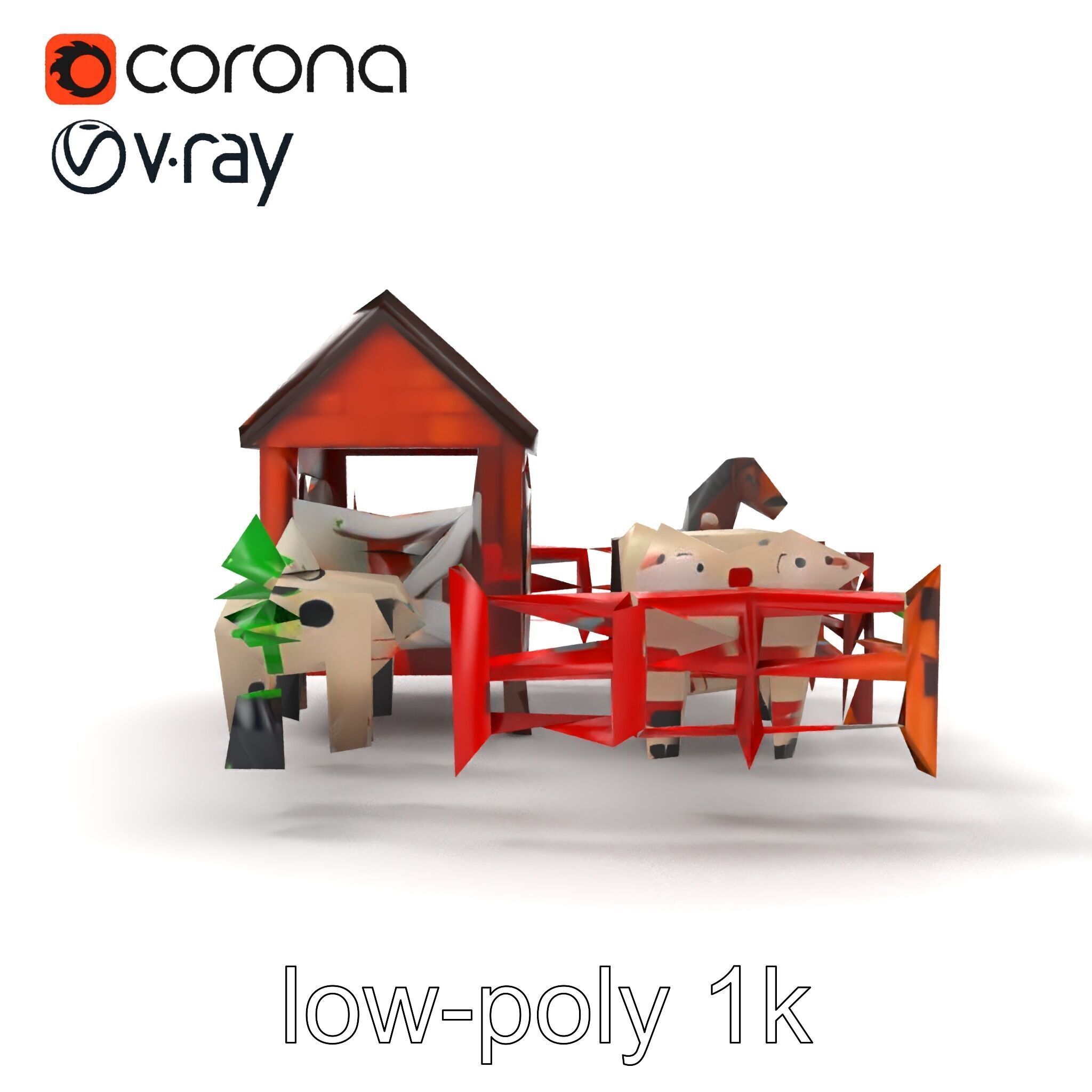 Farmyard Animal Playset Model Pack Low-poly 3D model_21