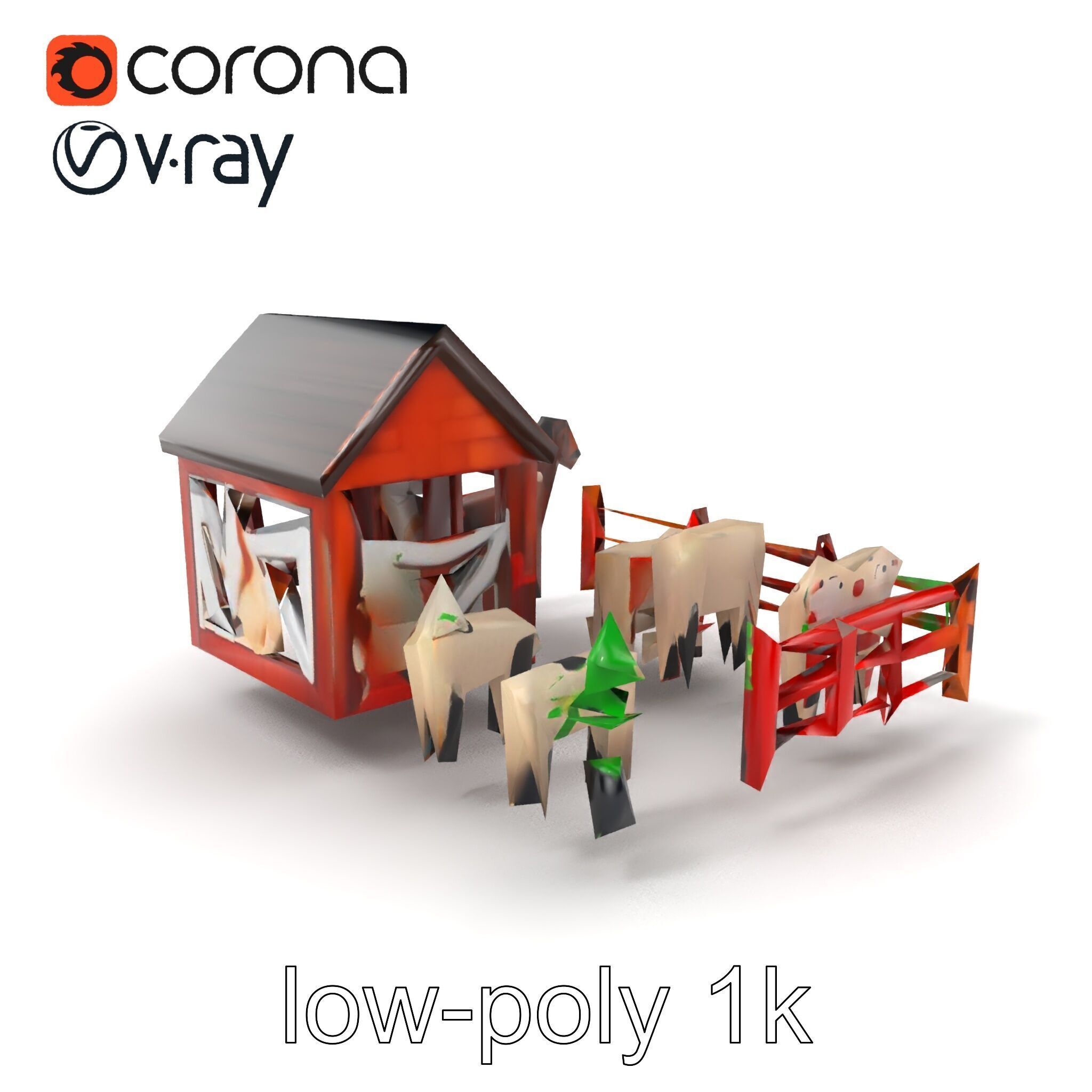 Farmyard Animal Playset Model Pack Low-poly 3D model_4