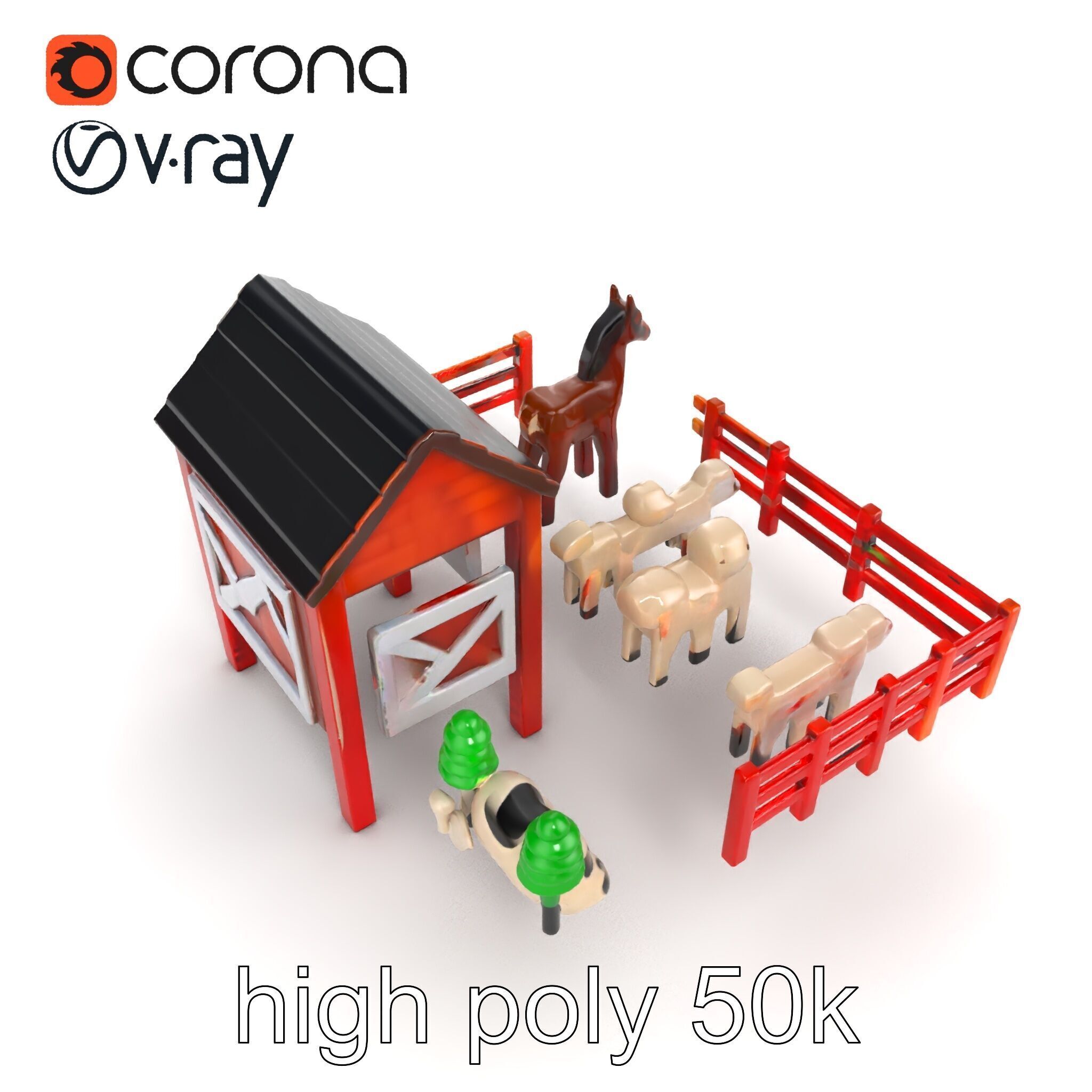 Farmyard Animal Playset Model Pack Low-poly 3D model_12