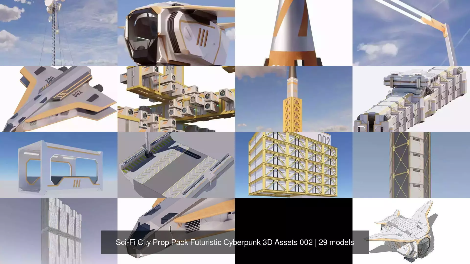 Sci-Fi City Prop Pack Futuristic Cyberpunk 3D Assets 002 3D Model Collection_2