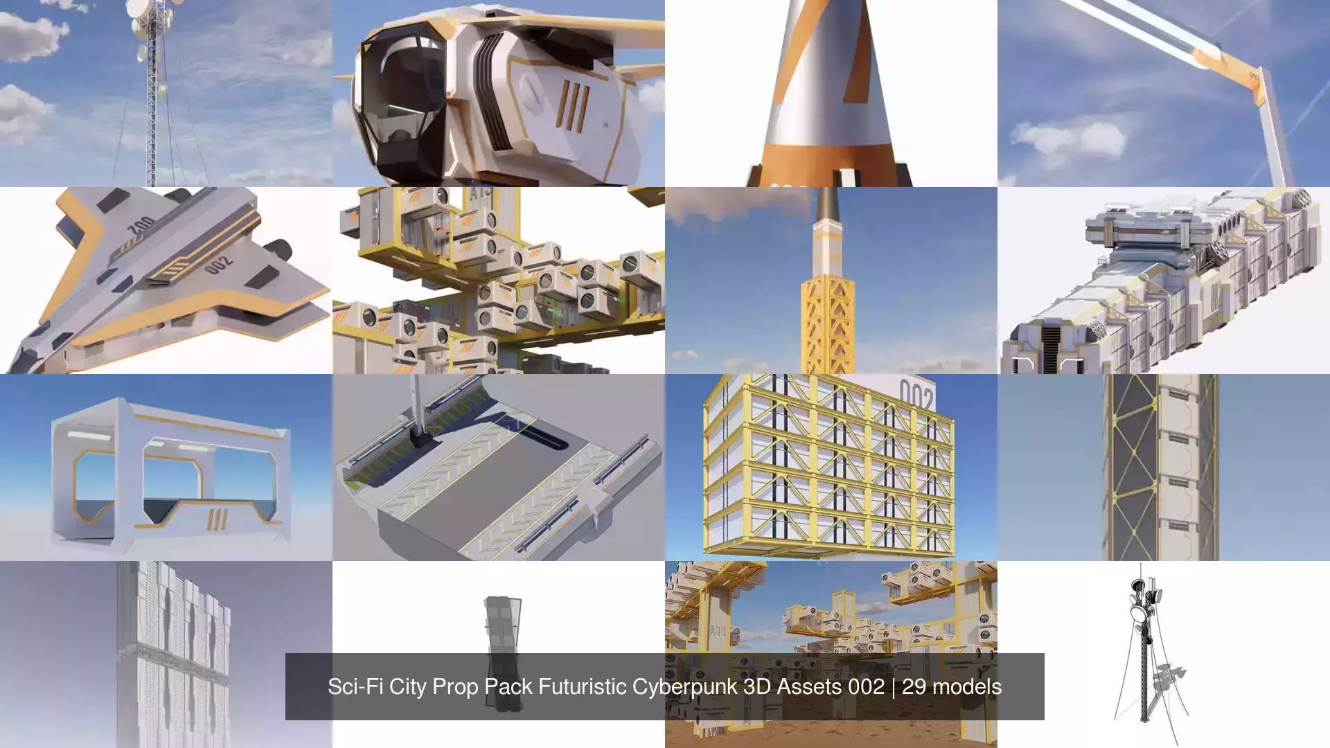 Sci-Fi City Prop Pack Futuristic Cyberpunk 3D Assets 002 3D Model Collection_3