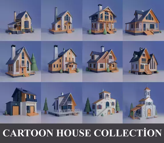 CORTOON HOUSE COLLECTION Low-poly 3D model