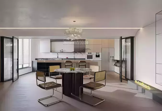 Modern dining room and kitchen