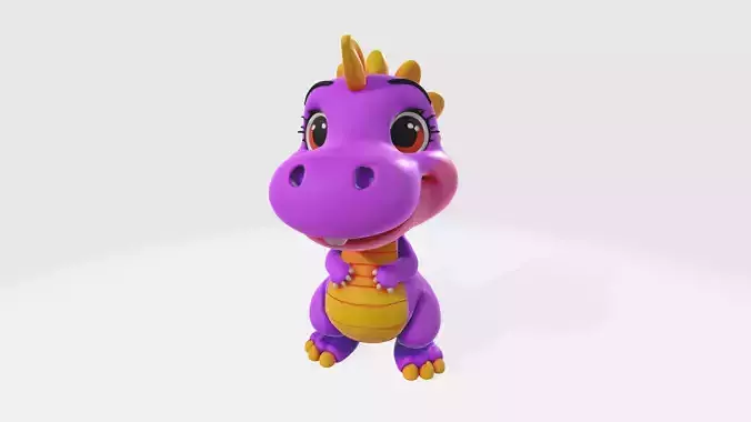 Cute Purple Cartoon Dinosaur High Poly
