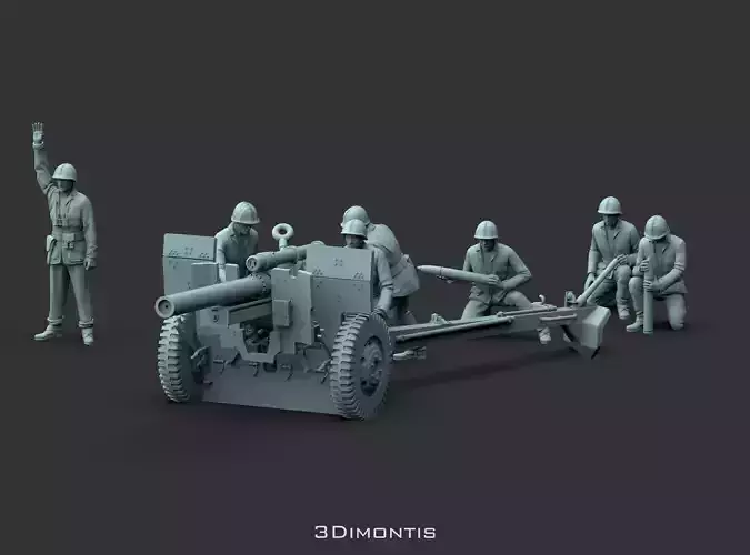 US Howitzer 105mm and Artillery Crew 3D print model