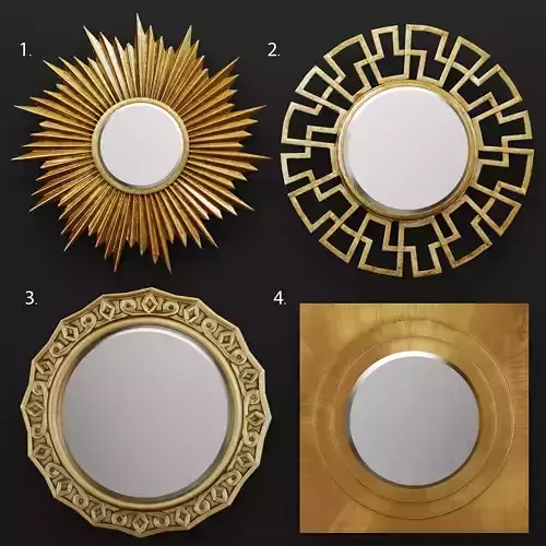 Set mirrors 3D 5 two gold sunburst