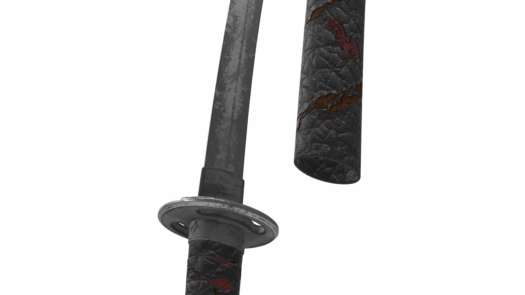 wakizashi japanese long sword  3D model_3