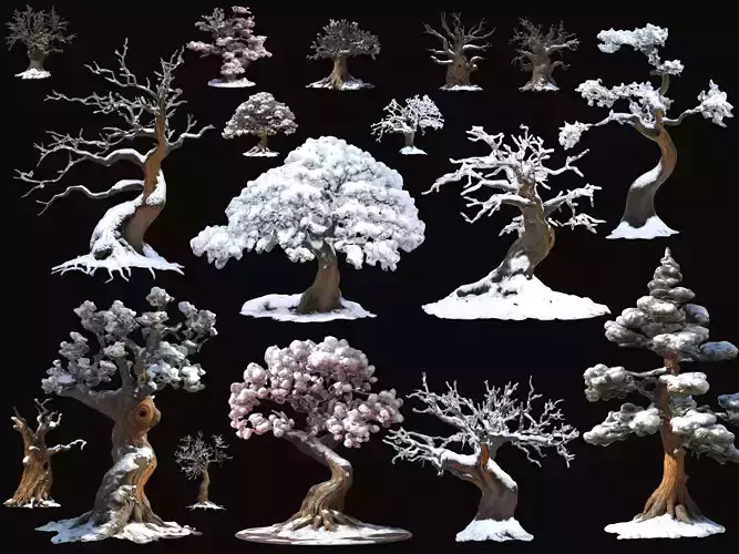 Winter Trees Pack Low-poly 3D model