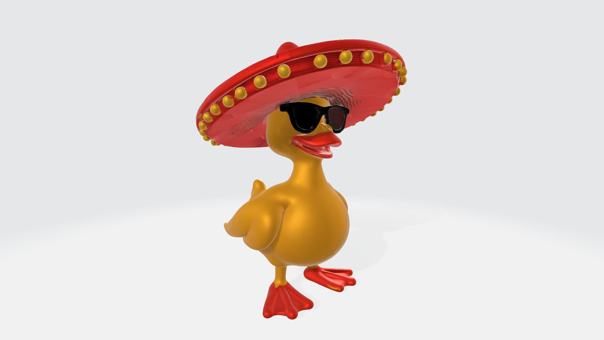 Cute Cartoon Duck with Sunglasses and Sombrero High Poly 3D model_5