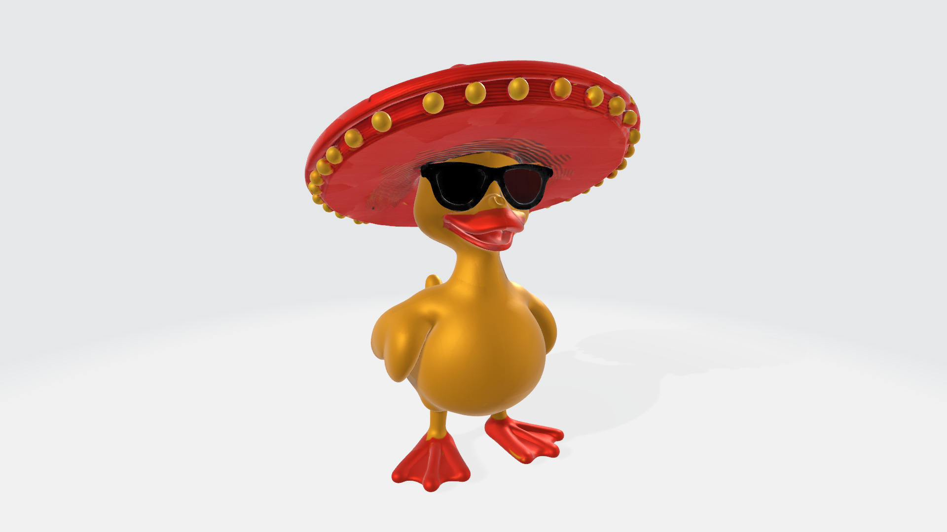 Cute Cartoon Duck with Sunglasses and Sombrero High Poly 3D model_8