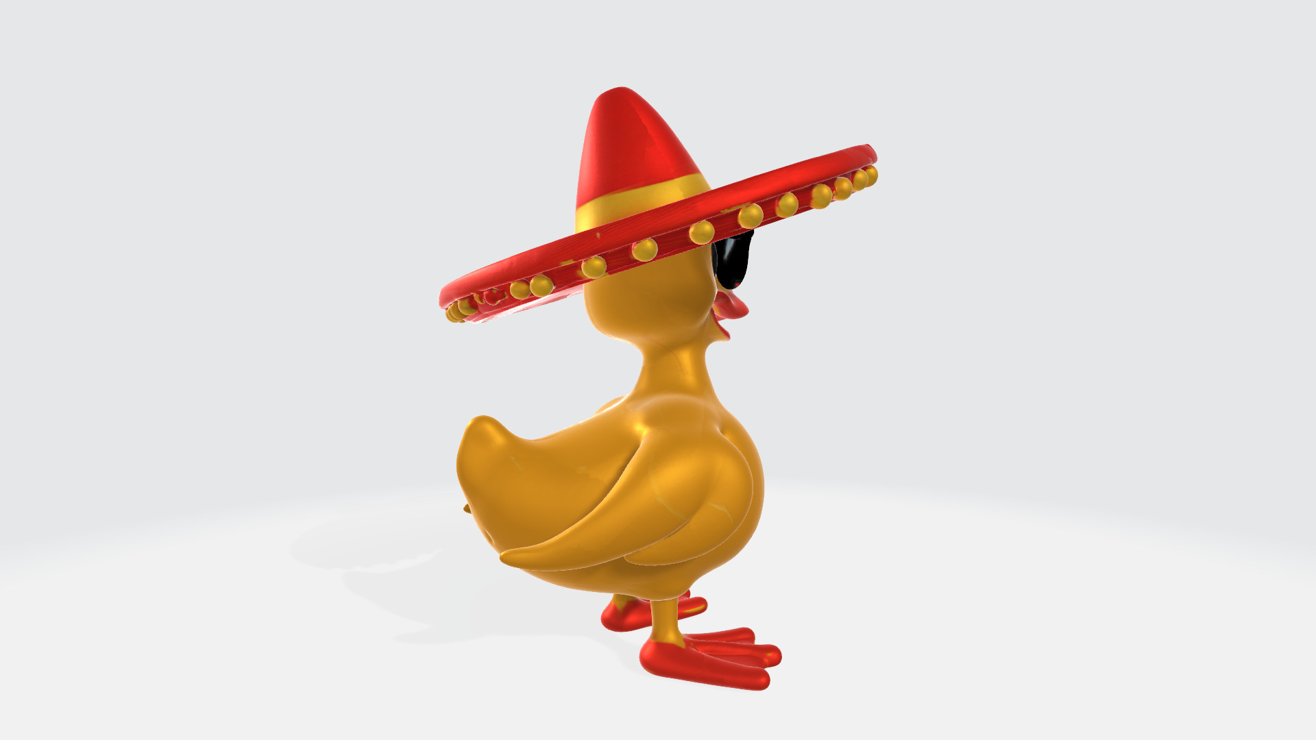 Cute Cartoon Duck with Sunglasses and Sombrero High Poly 3D model_4