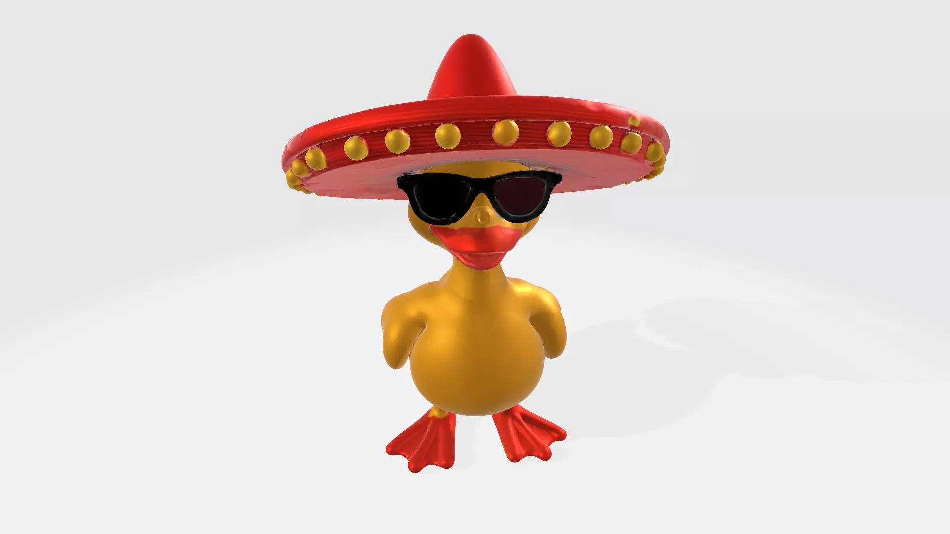 Cute Cartoon Duck with Sunglasses and Sombrero High Poly 3D model_0