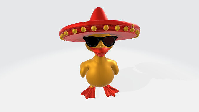 Cute Cartoon Duck with Sunglasses and Sombrero High Poly 3D model