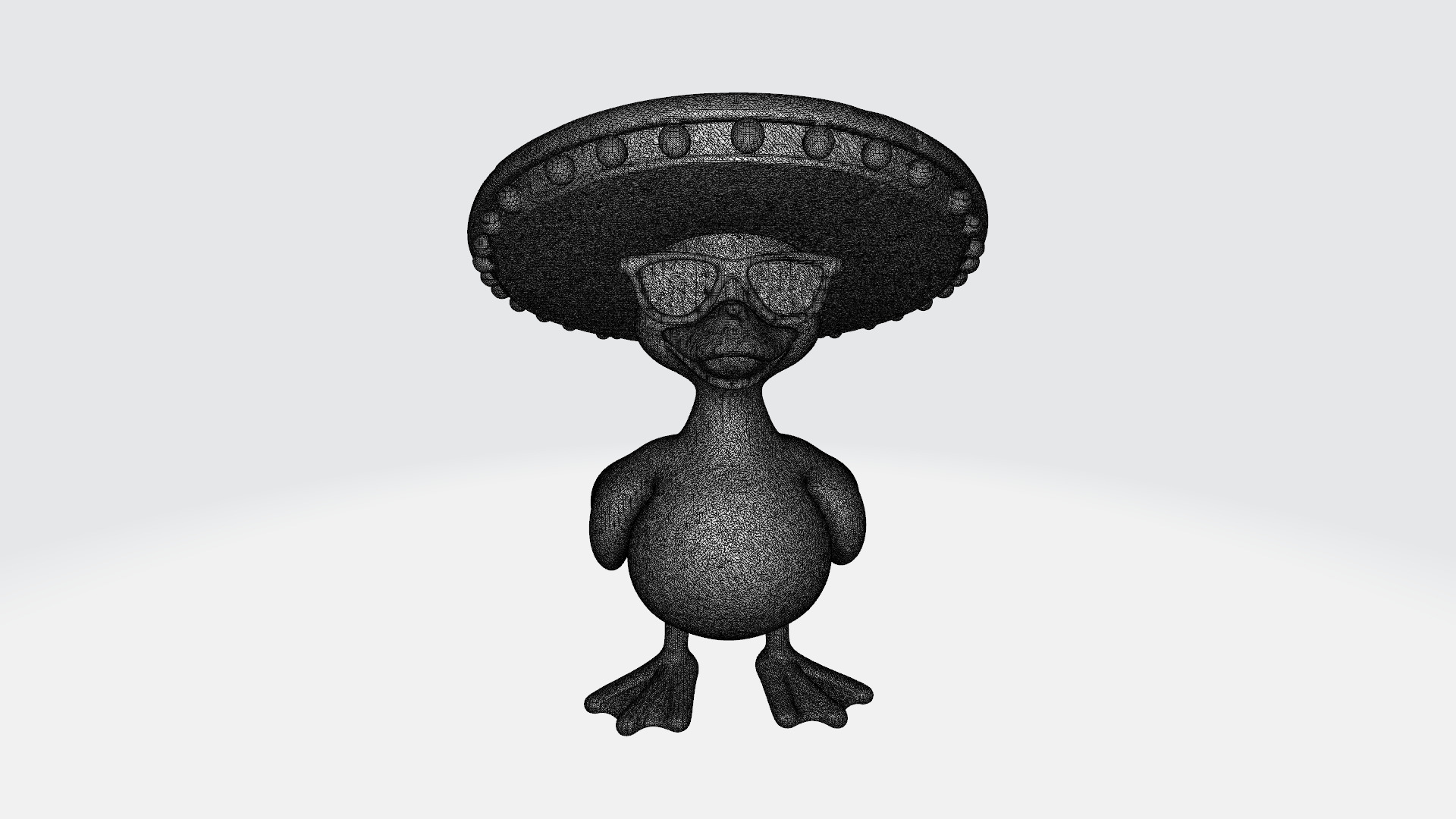 Cute Cartoon Duck with Sunglasses and Sombrero High Poly 3D model_9