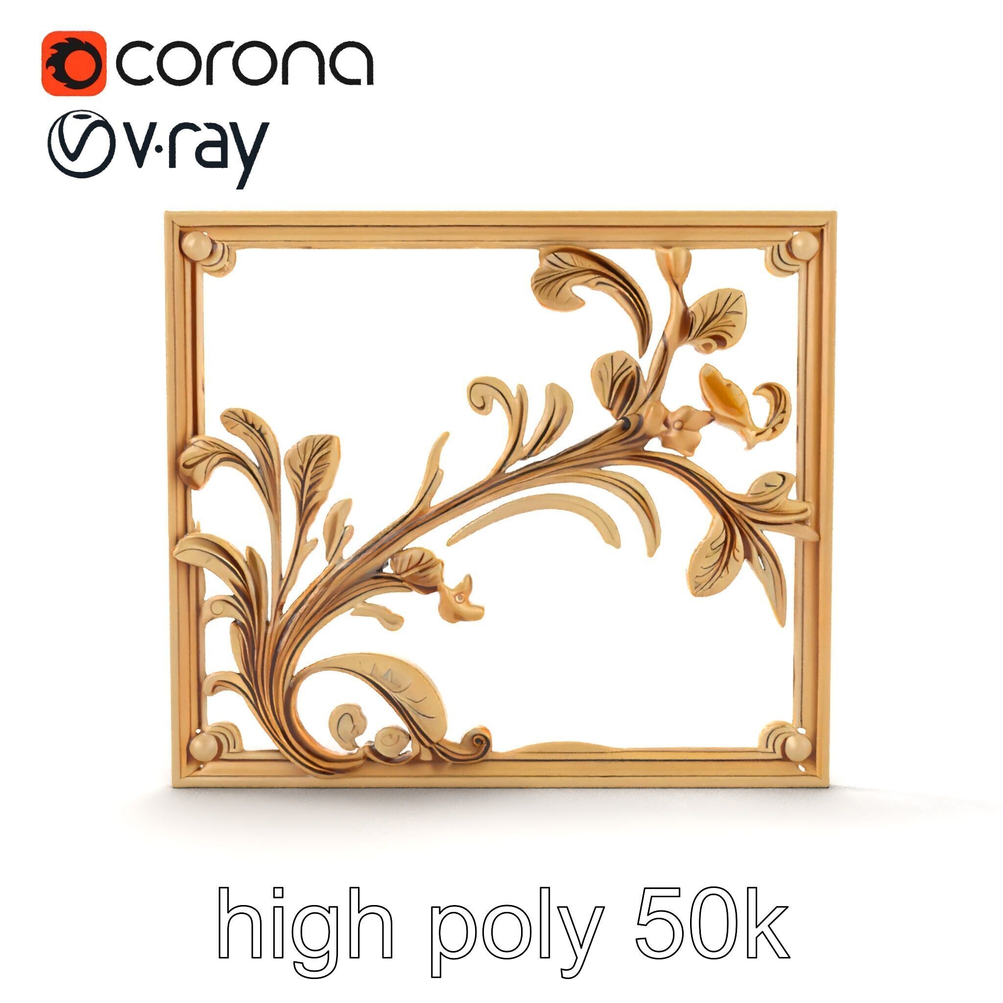 Art Nouveau Botanical Wall Panel model pack Low-poly 3D model_15