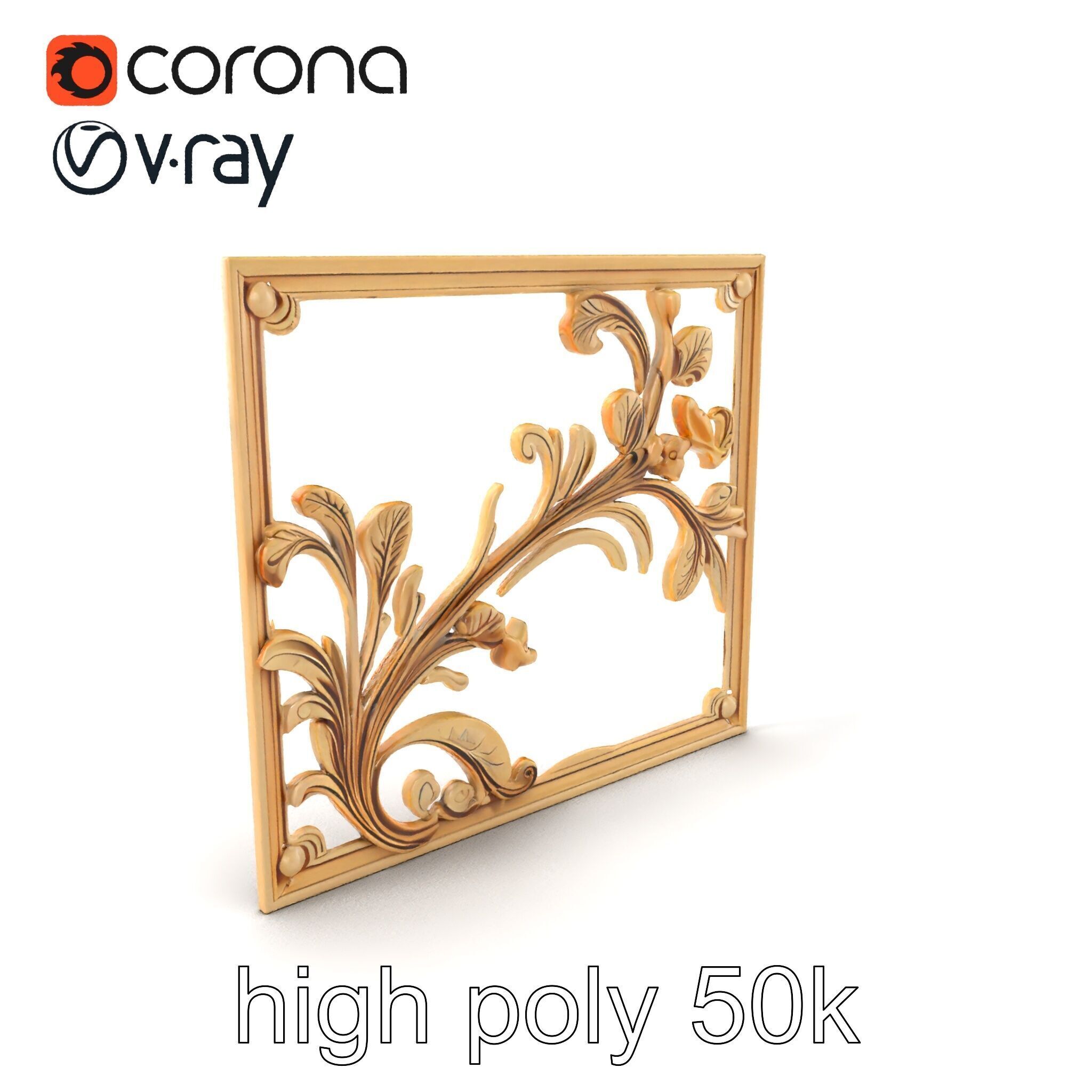 Art Nouveau Botanical Wall Panel model pack Low-poly 3D model_2