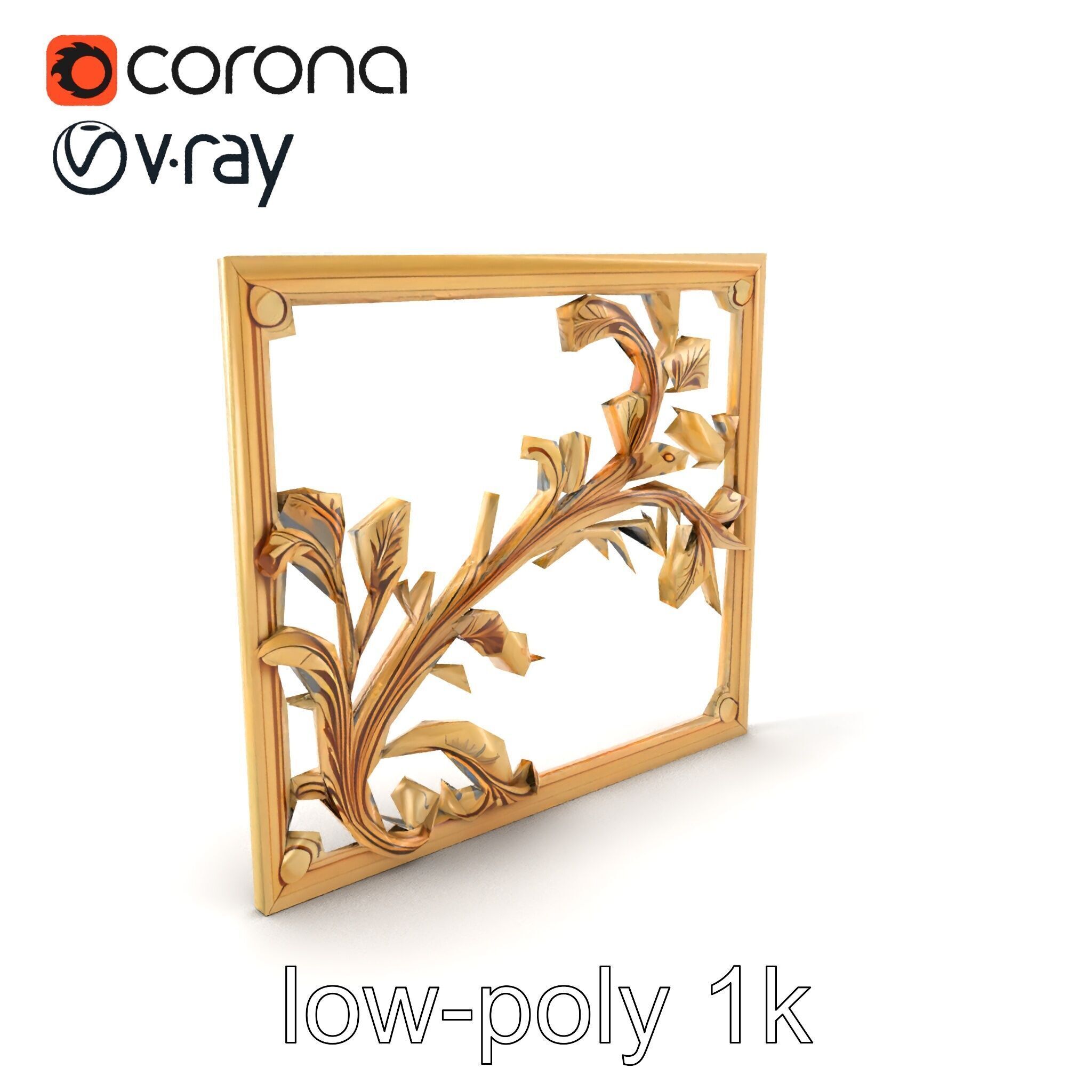 Art Nouveau Botanical Wall Panel model pack Low-poly 3D model_5