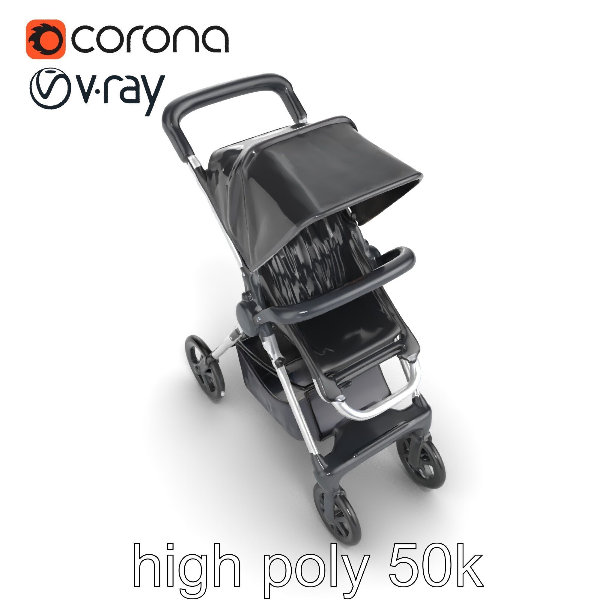 Umbrella Stroller Compact Travel model pack Low-poly 3D model_10