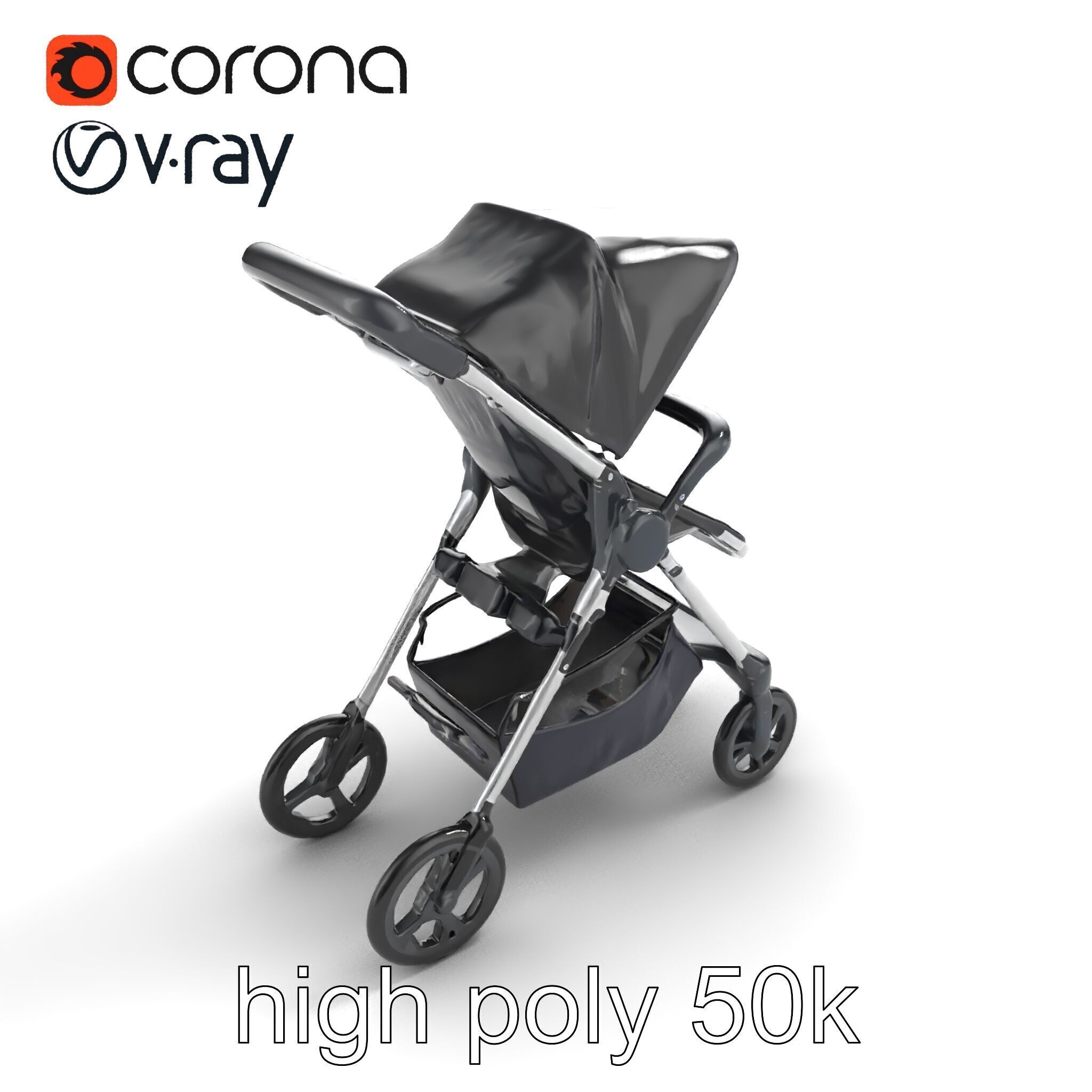 Umbrella Stroller Compact Travel model pack Low-poly 3D model_9