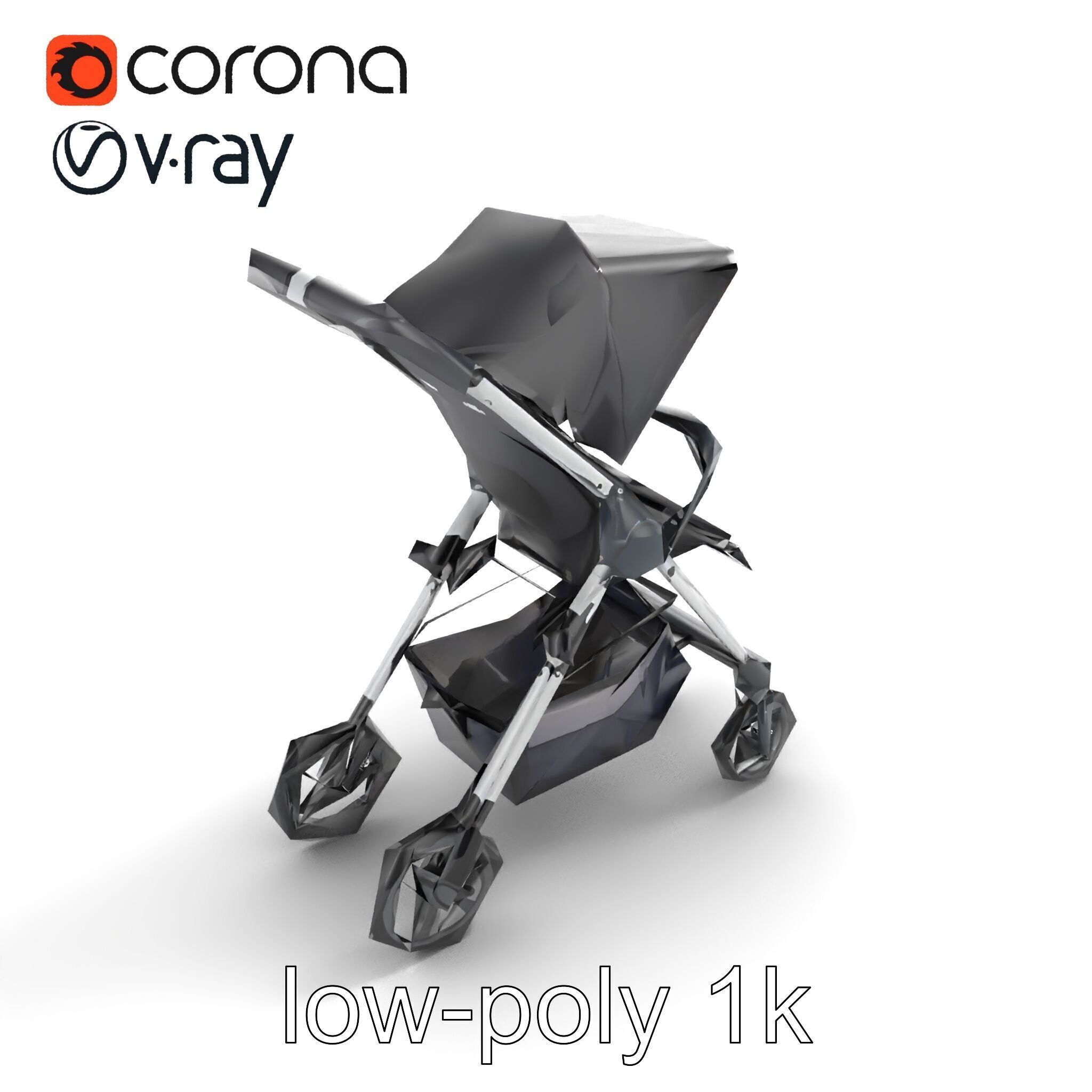 Umbrella Stroller Compact Travel model pack Low-poly 3D model_8
