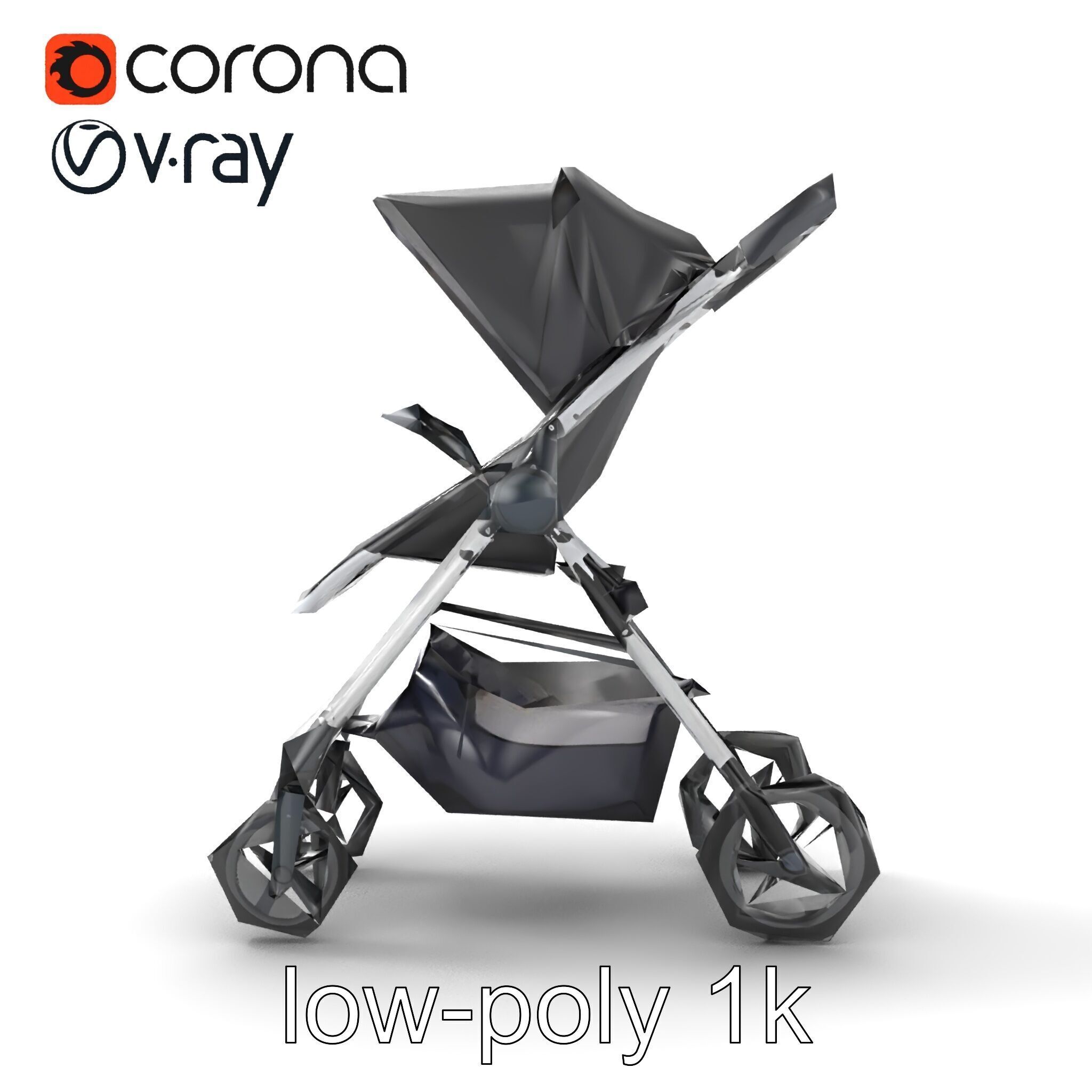 Umbrella Stroller Compact Travel model pack Low-poly 3D model_11