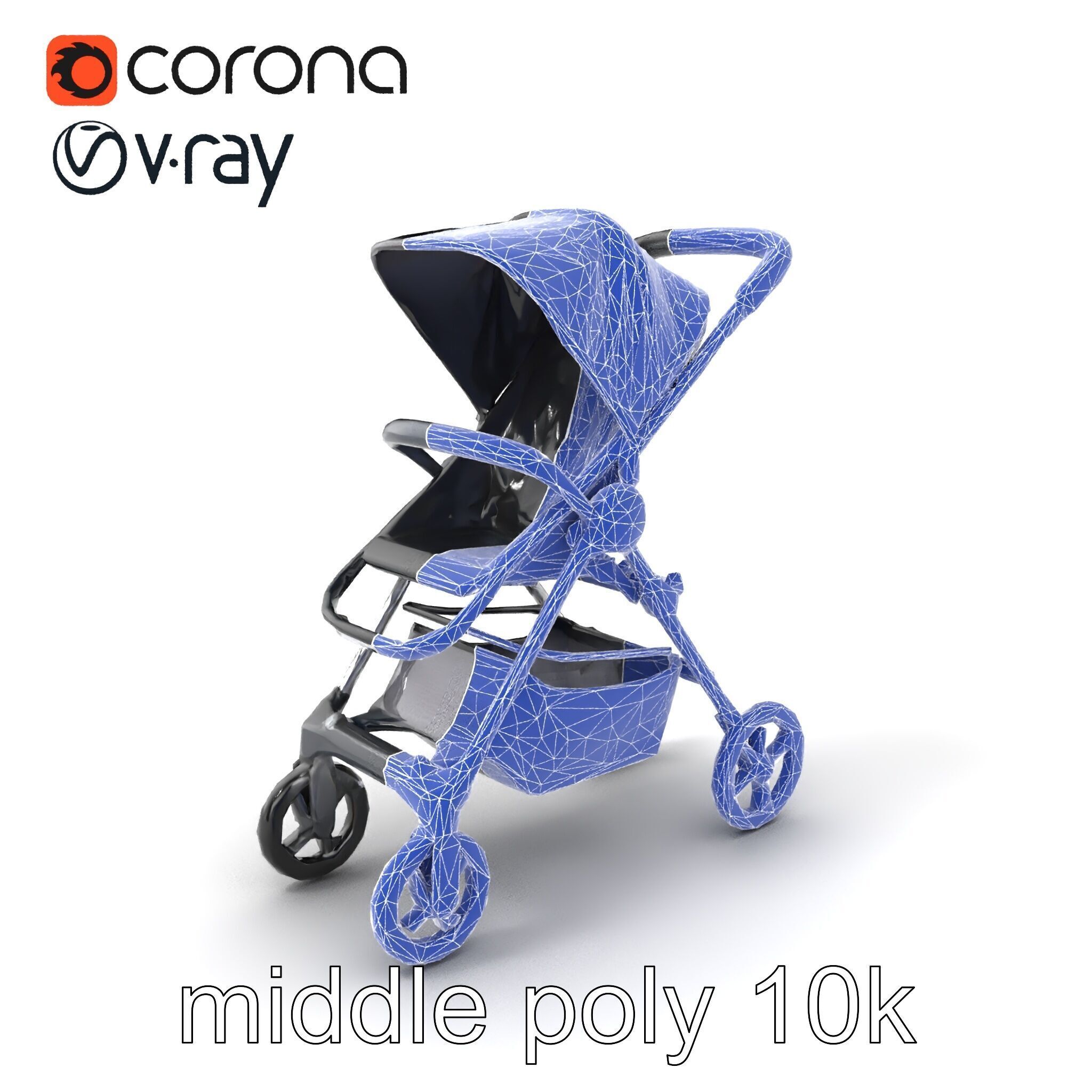 Umbrella Stroller Compact Travel model pack Low-poly 3D model_5