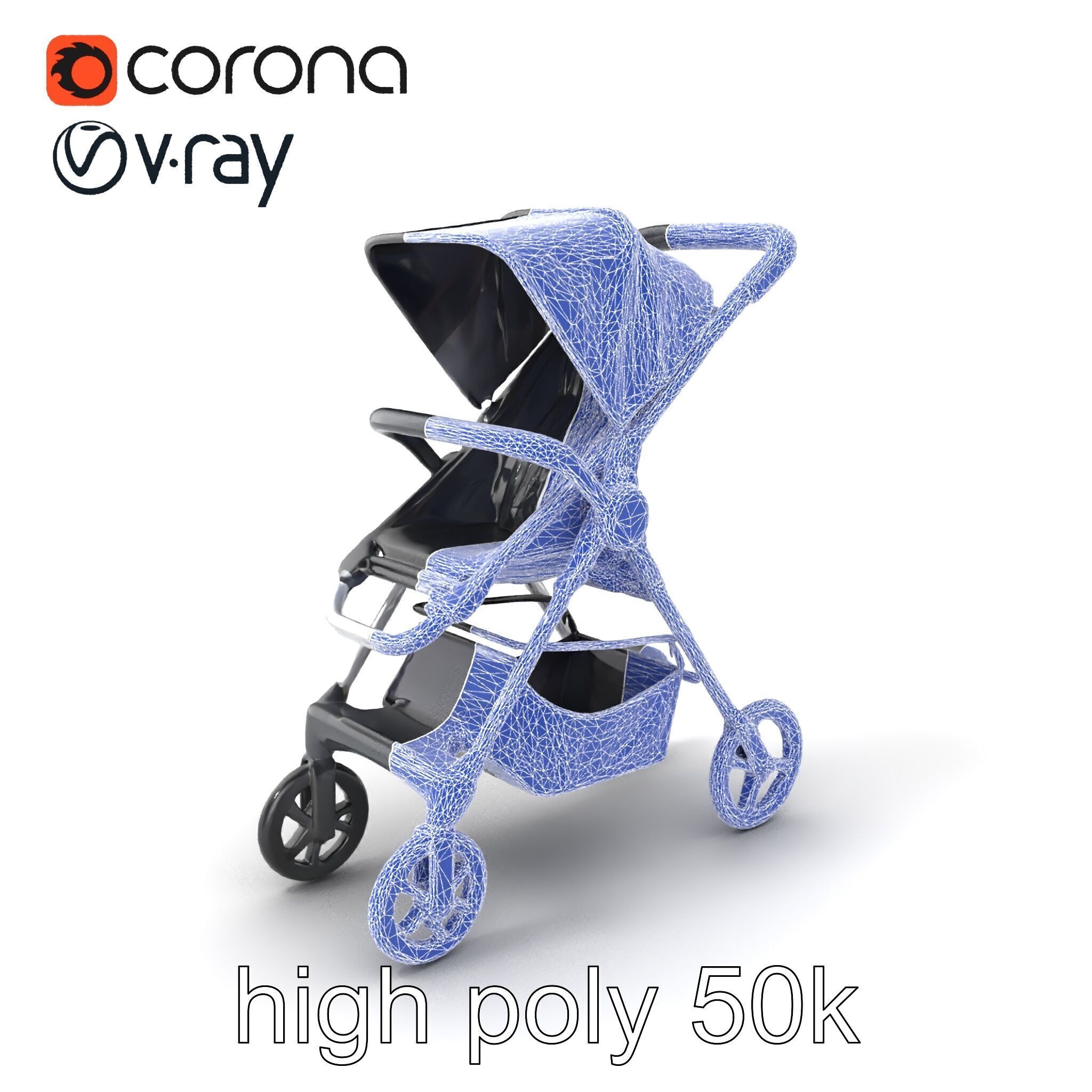 Umbrella Stroller Compact Travel model pack Low-poly 3D model_1