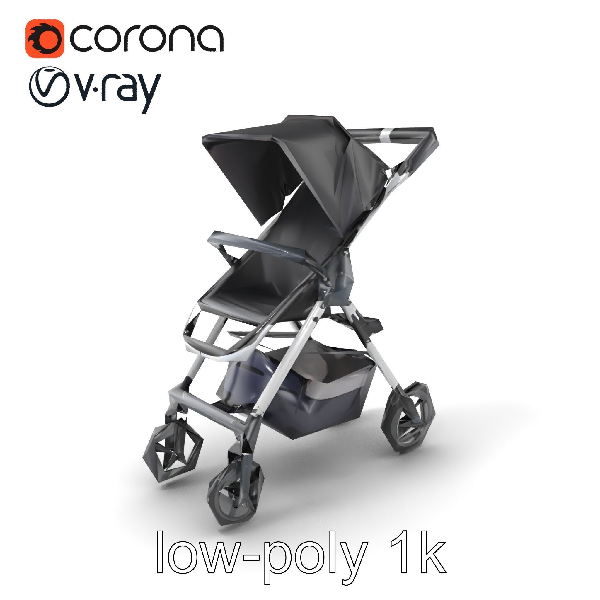 Umbrella Stroller Compact Travel model pack Low-poly 3D model_4