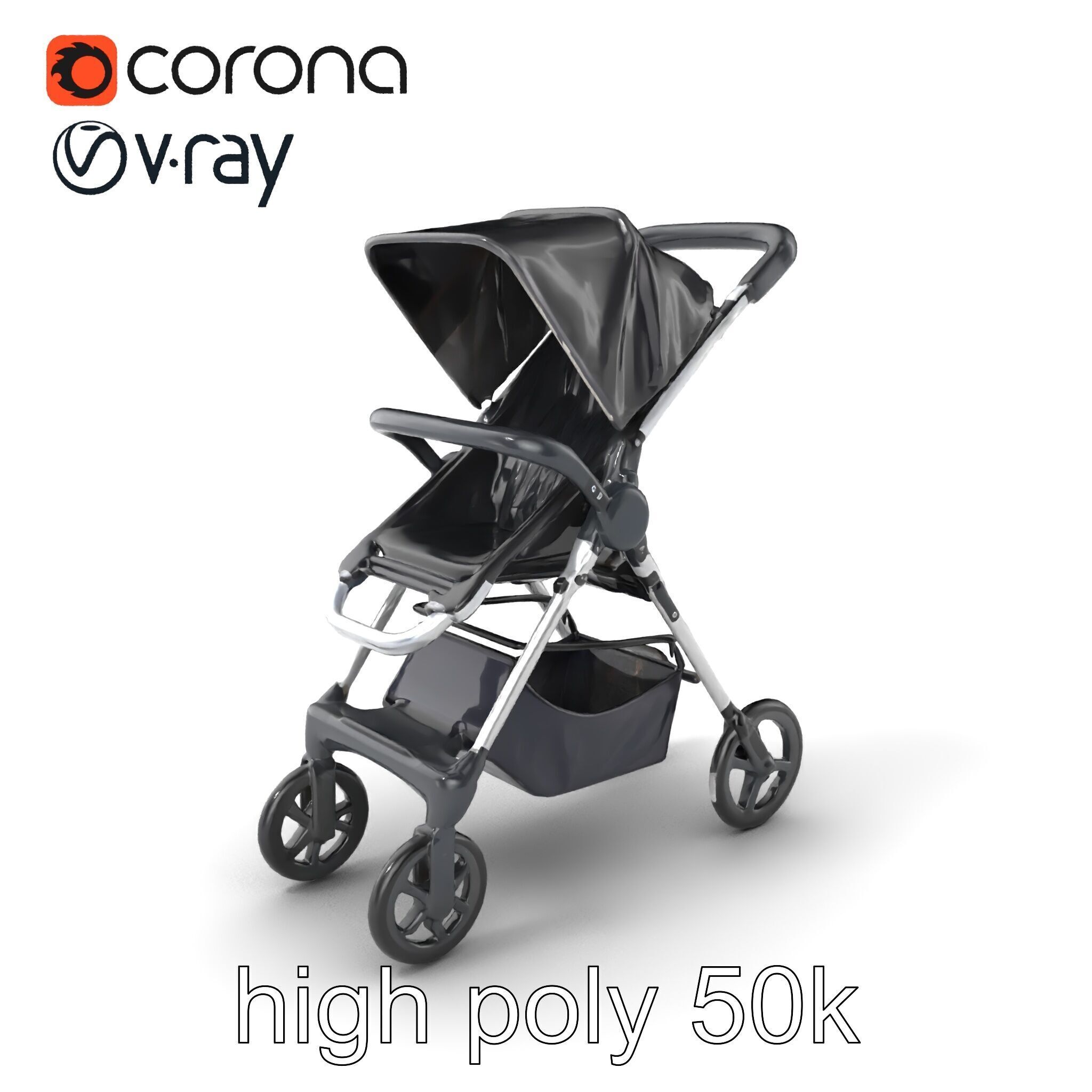 Umbrella Stroller Compact Travel model pack Low-poly 3D model_2