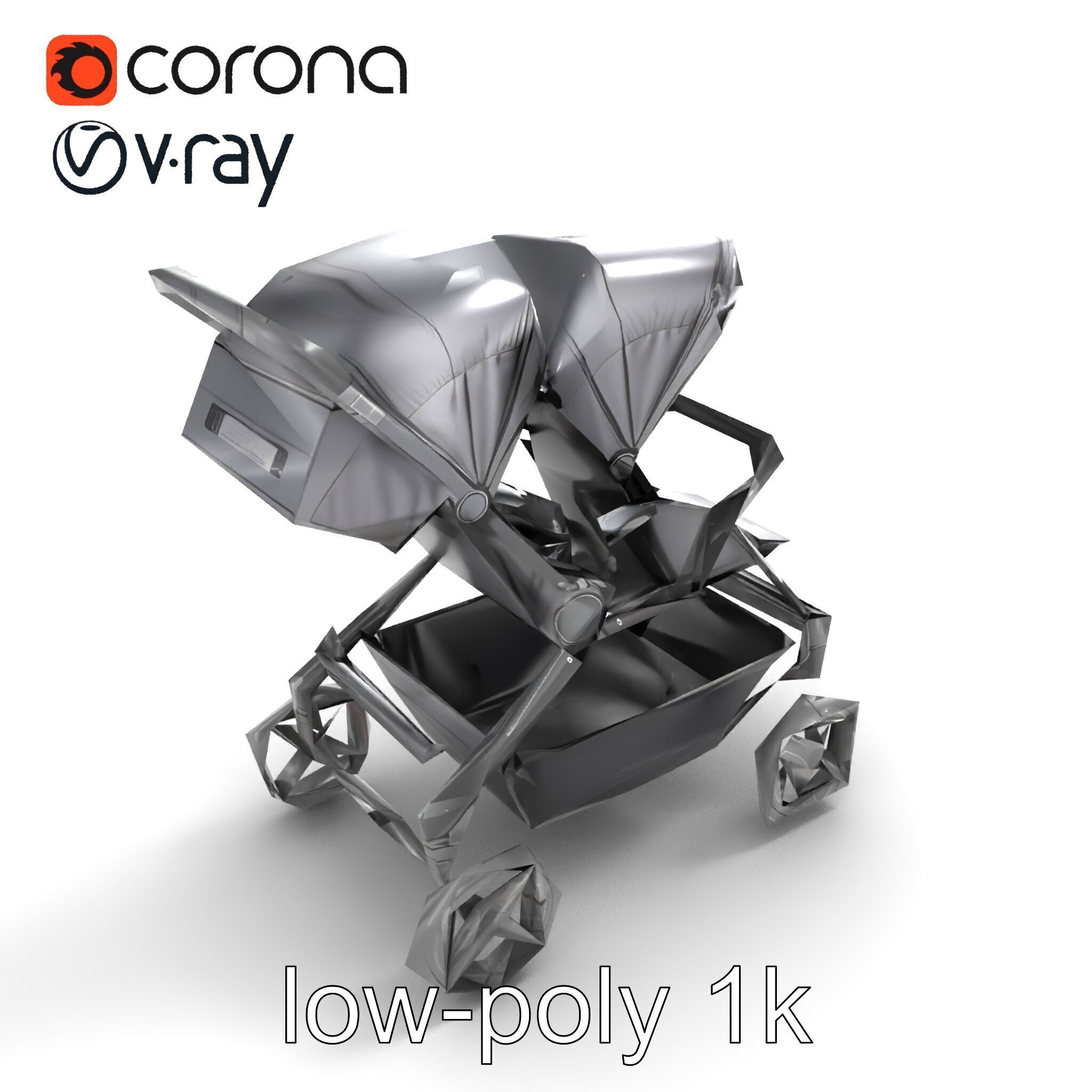 Twin Stroller Dual Seats Ergonomic Design model pack Low-poly 3D model_8