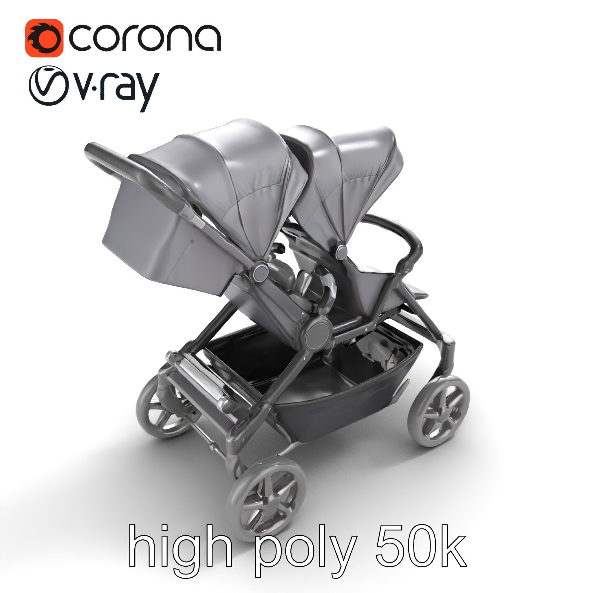 Twin Stroller Dual Seats Ergonomic Design model pack Low-poly 3D model_9