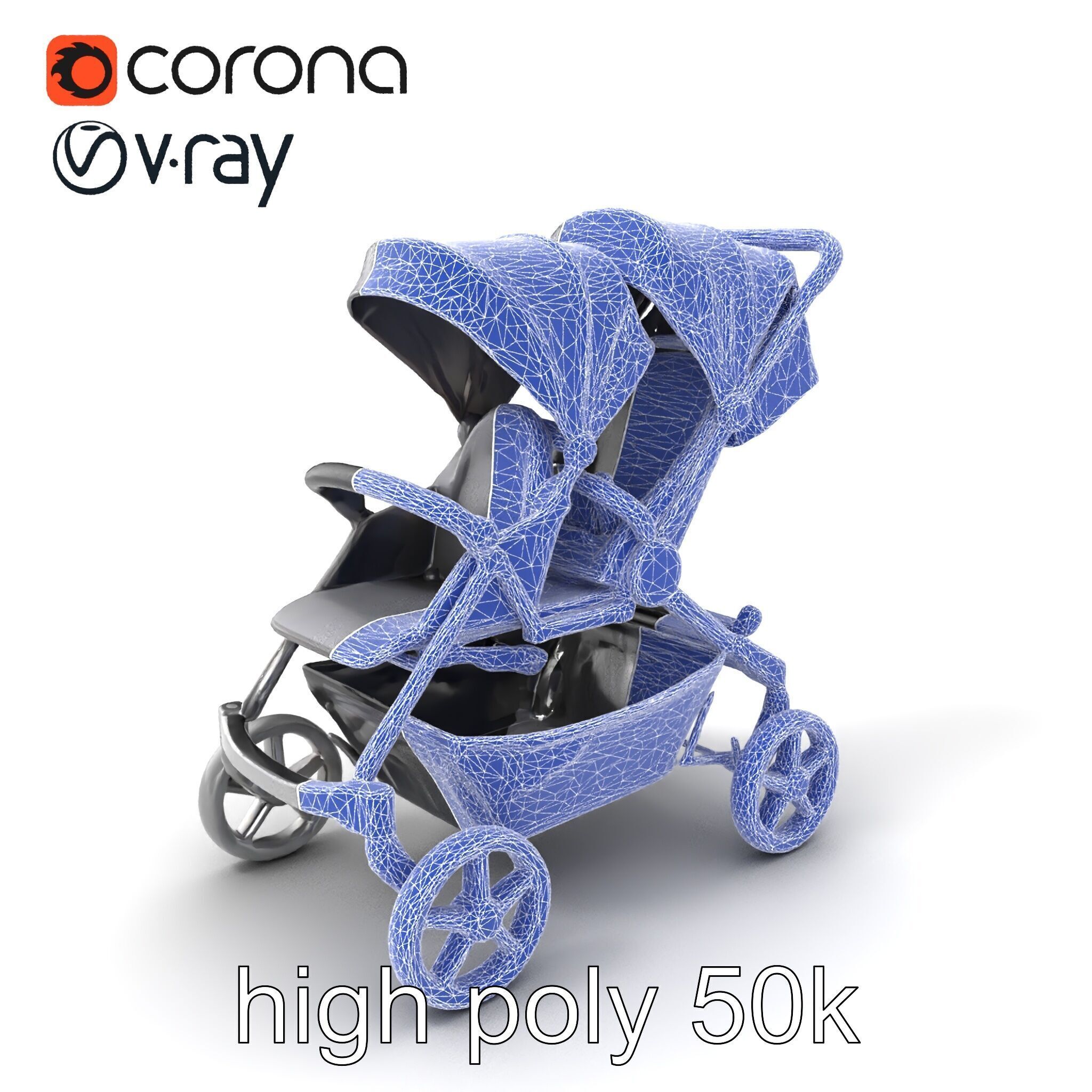 Twin Stroller Dual Seats Ergonomic Design model pack Low-poly 3D model_1