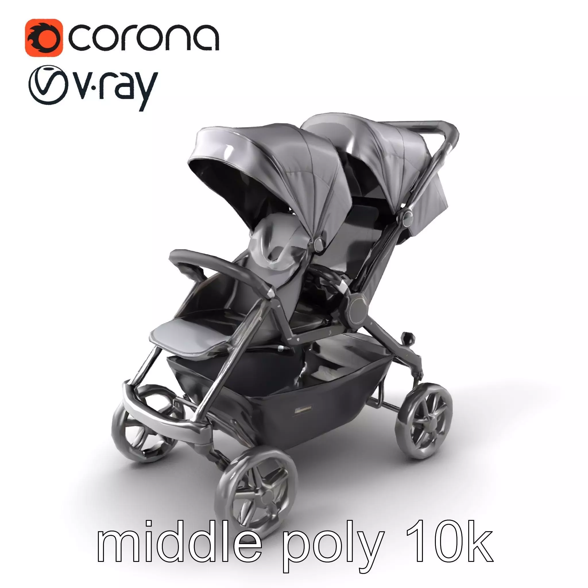 Twin Stroller Dual Seats Ergonomic Design model pack Low-poly 3D model_0