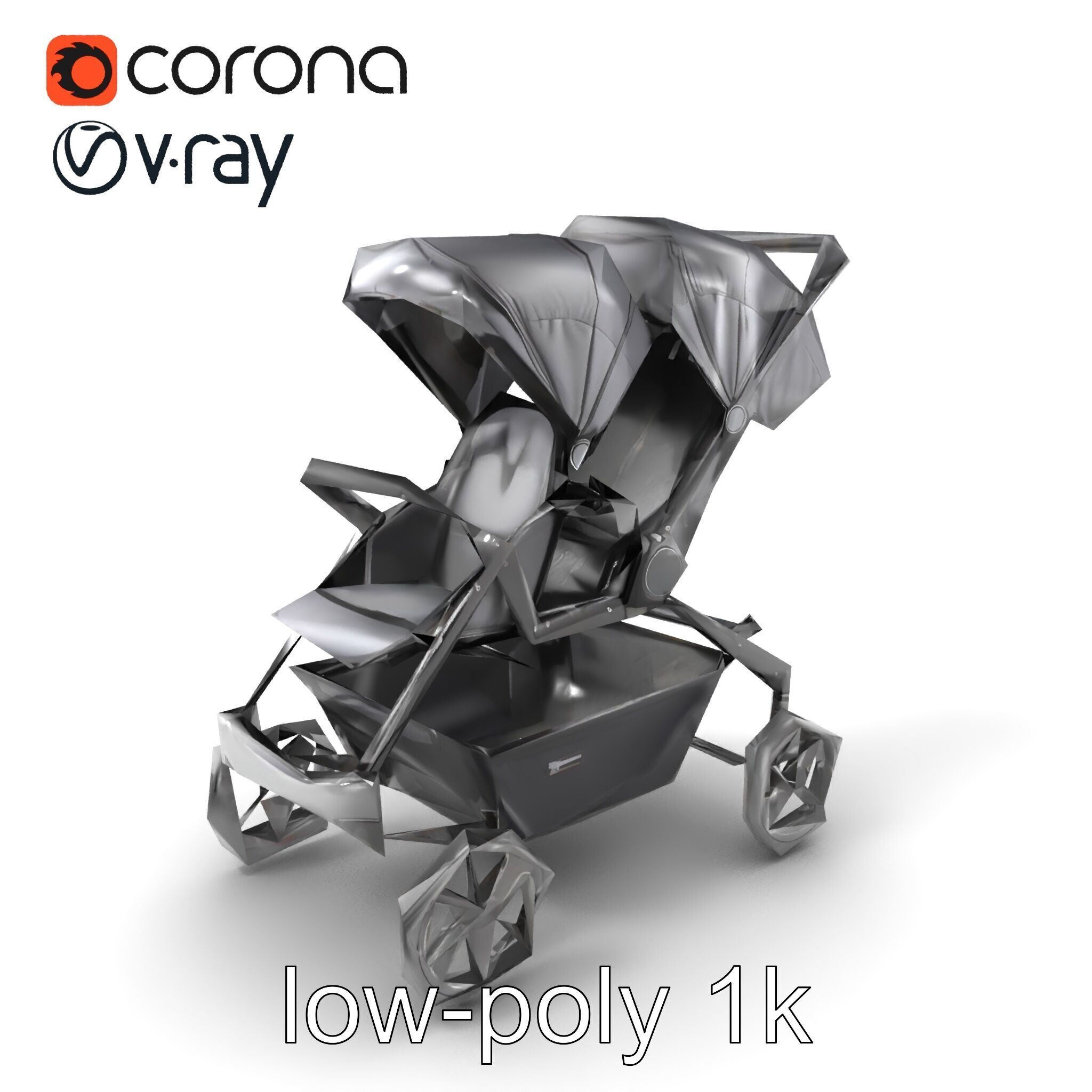 Twin Stroller Dual Seats Ergonomic Design model pack Low-poly 3D model_4