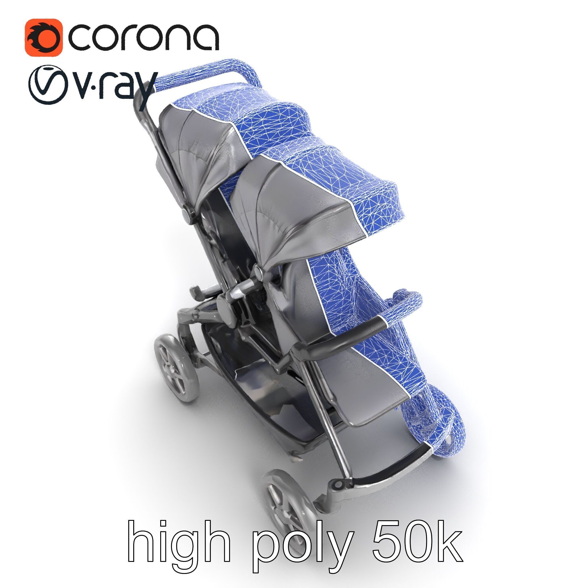 Twin Stroller Dual Seats Ergonomic Design model pack Low-poly 3D model_18