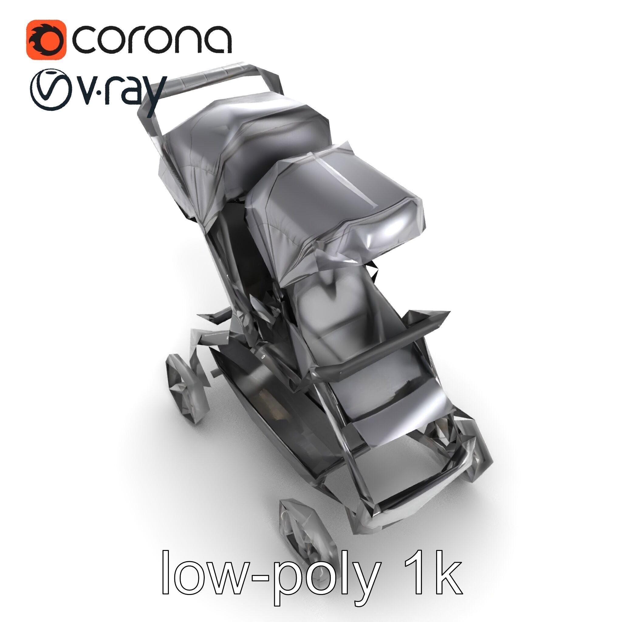Twin Stroller Dual Seats Ergonomic Design model pack Low-poly 3D model_16