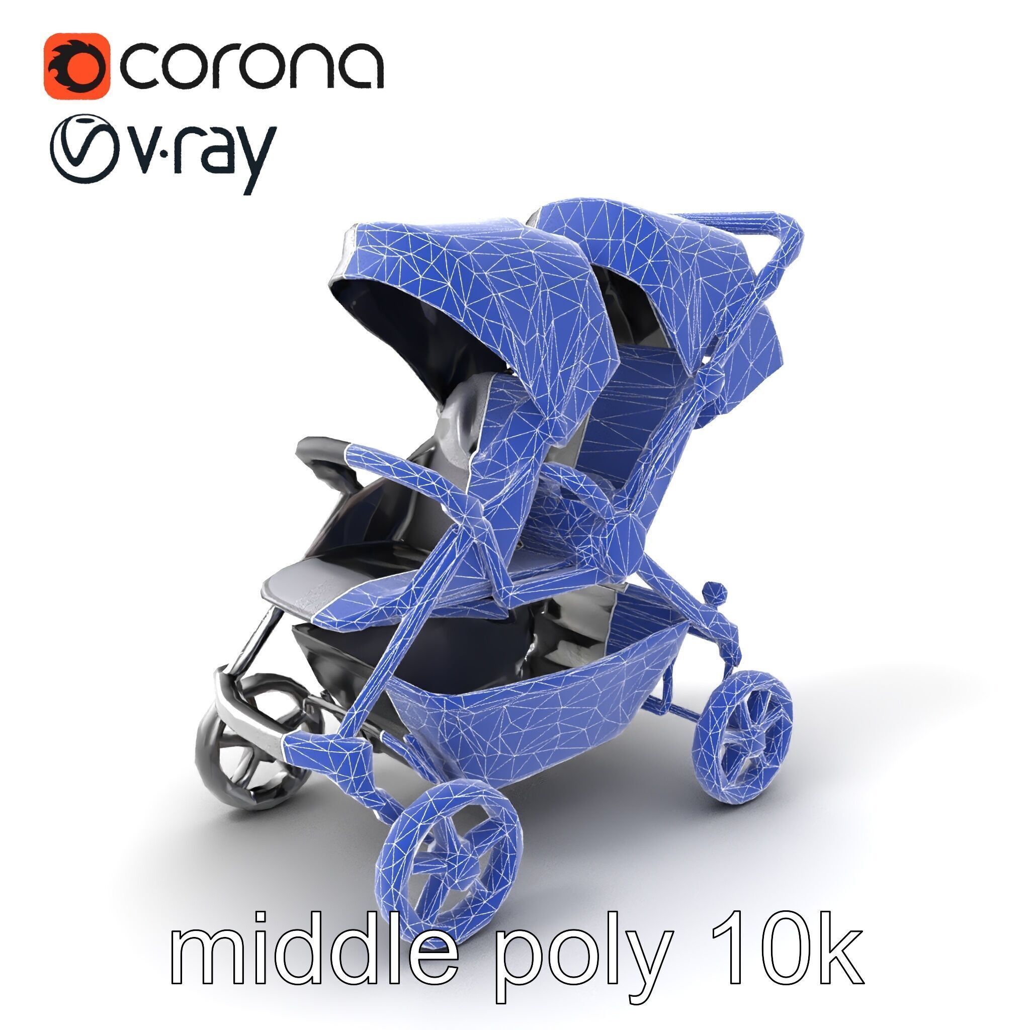 Twin Stroller Dual Seats Ergonomic Design model pack Low-poly 3D model_5