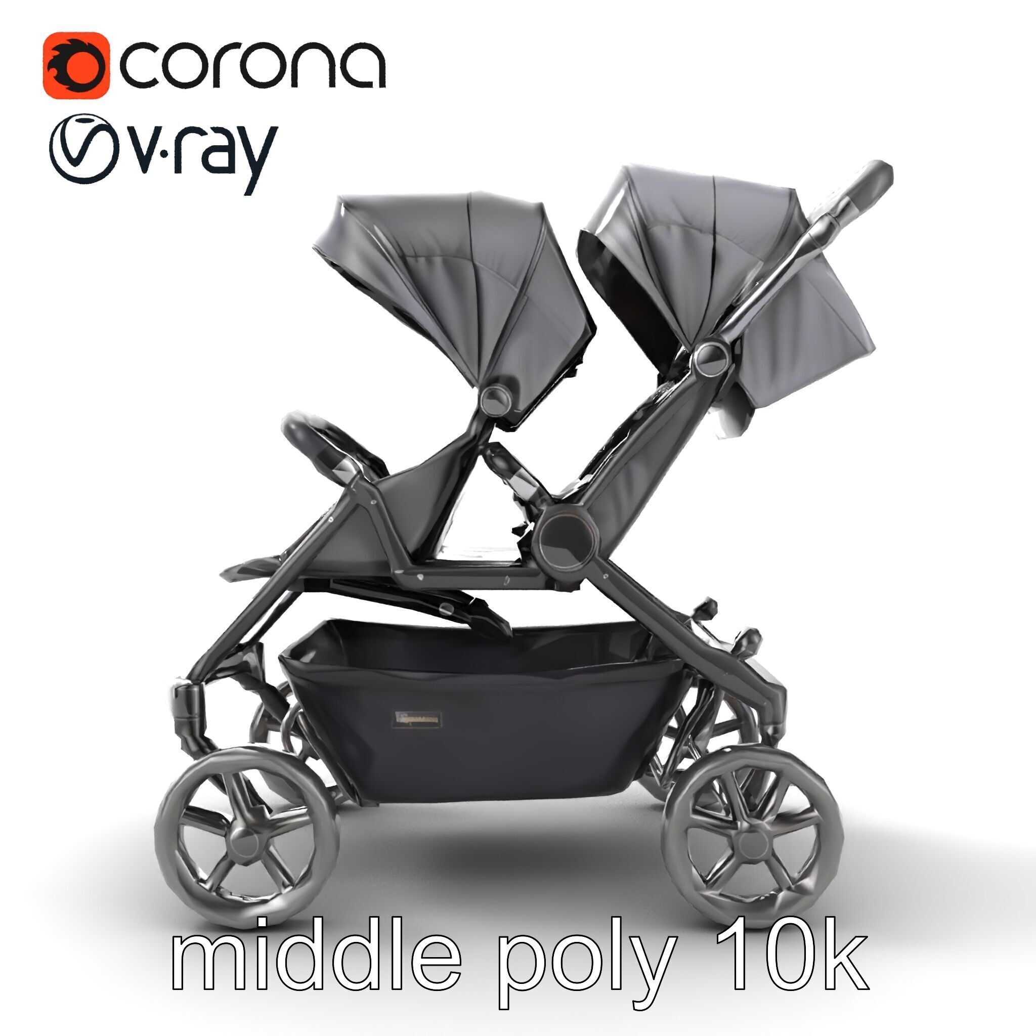 Twin Stroller Dual Seats Ergonomic Design model pack Low-poly 3D model_15