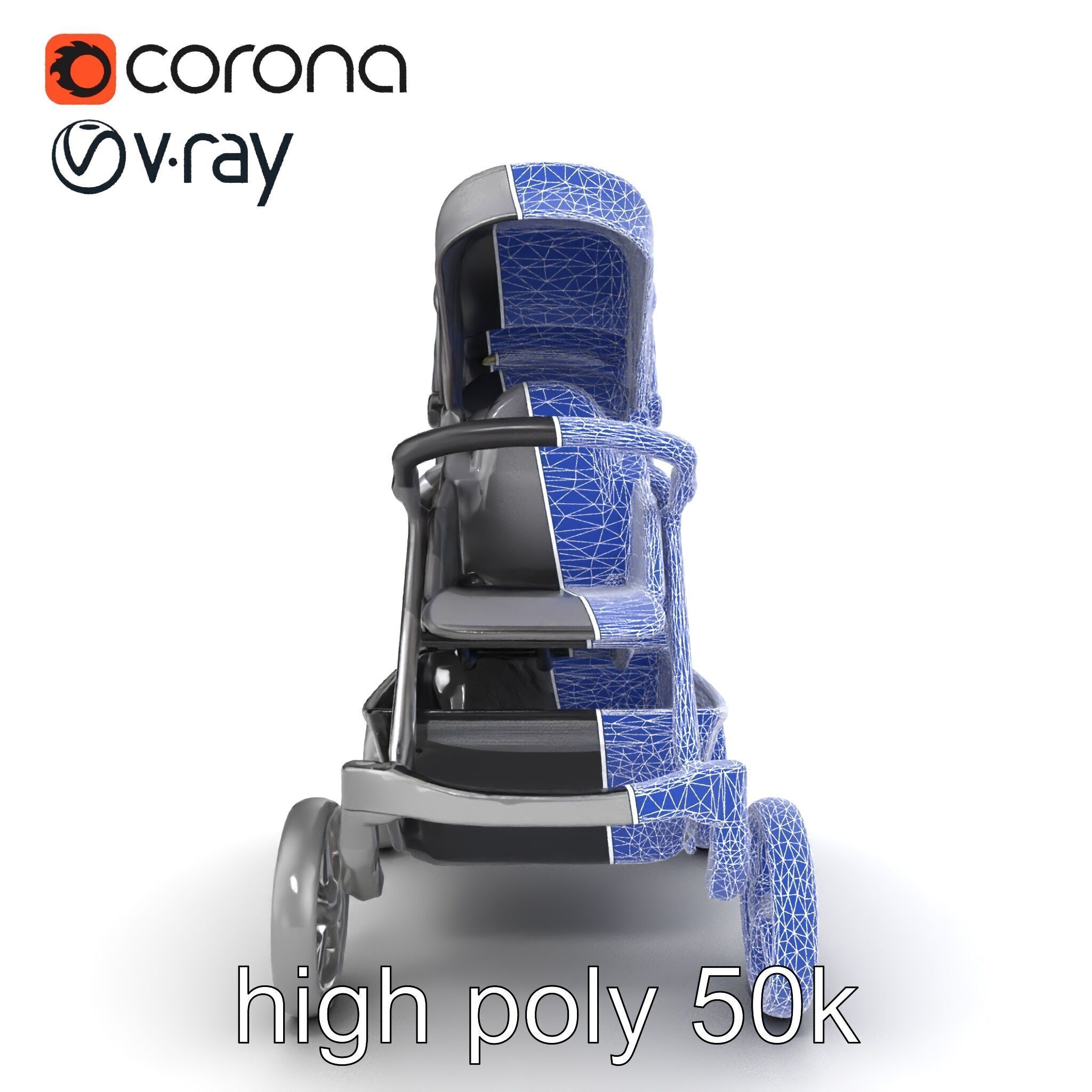 Twin Stroller Dual Seats Ergonomic Design model pack Low-poly 3D model_30