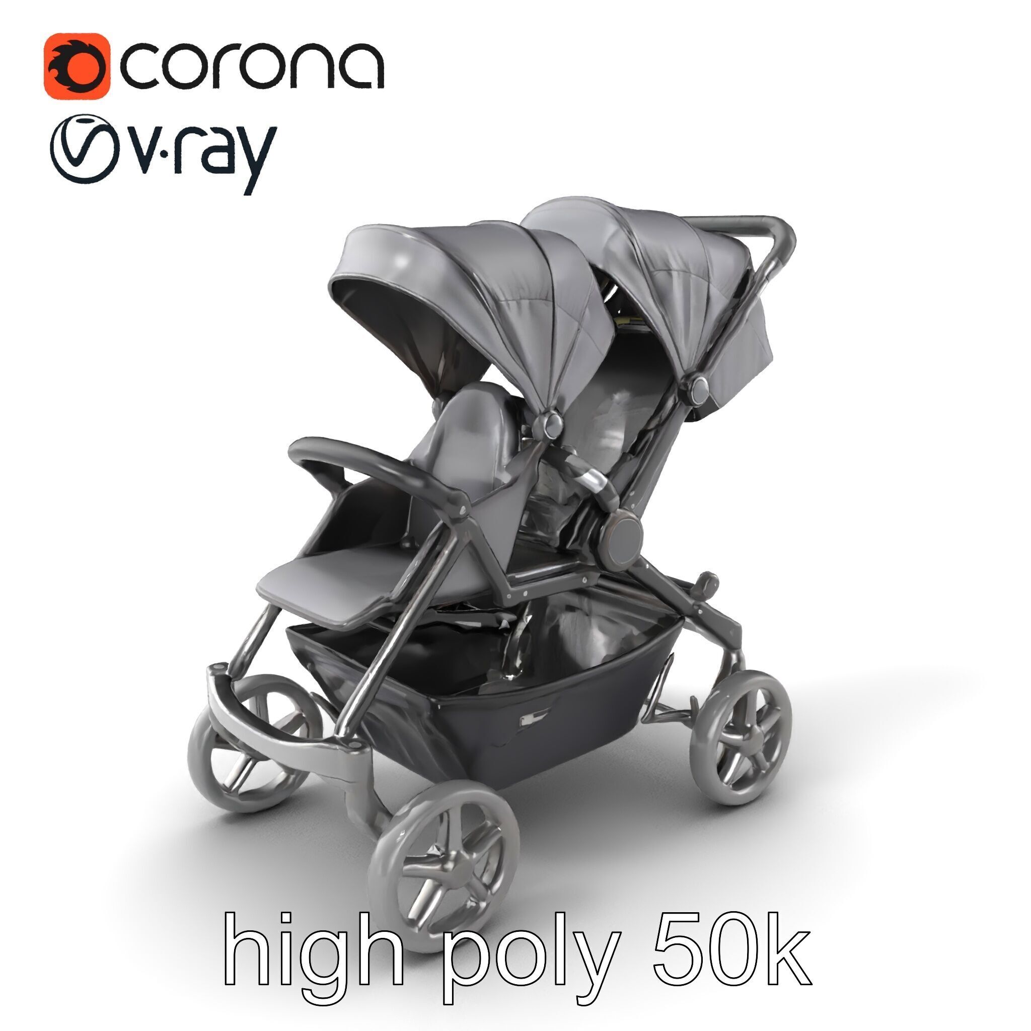 Twin Stroller Dual Seats Ergonomic Design model pack Low-poly 3D model_2