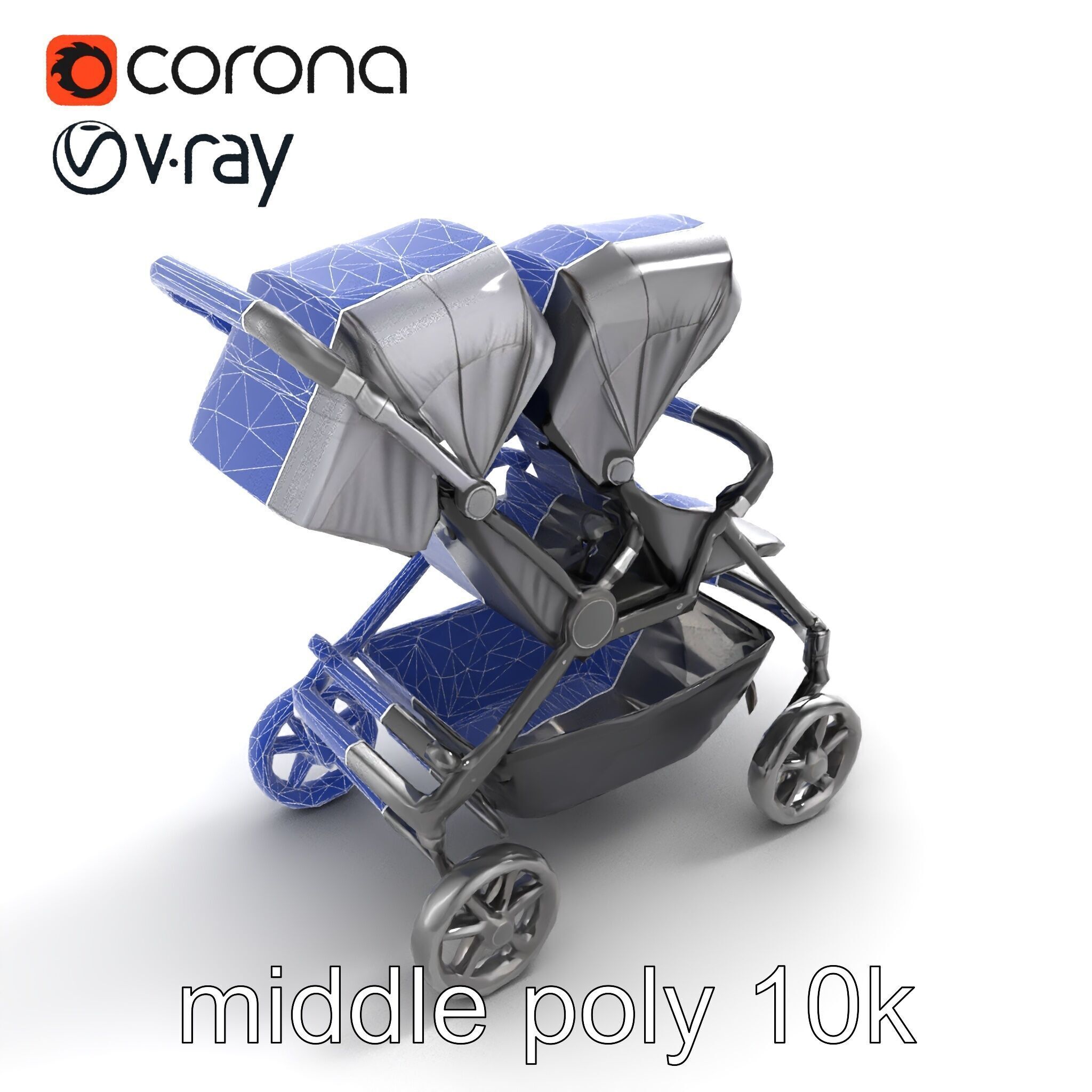 Twin Stroller Dual Seats Ergonomic Design model pack Low-poly 3D model_21