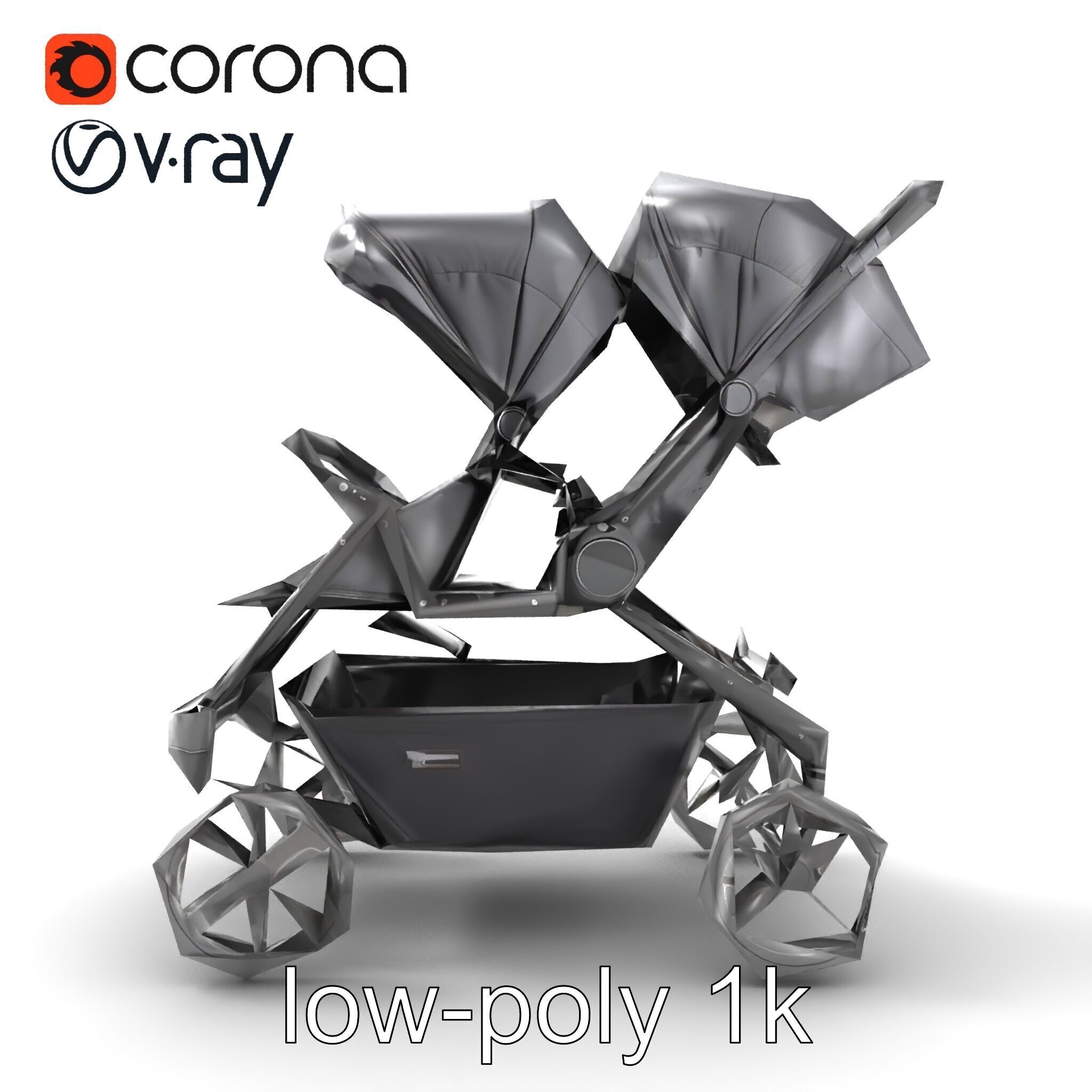 Twin Stroller Dual Seats Ergonomic Design model pack Low-poly 3D model_11