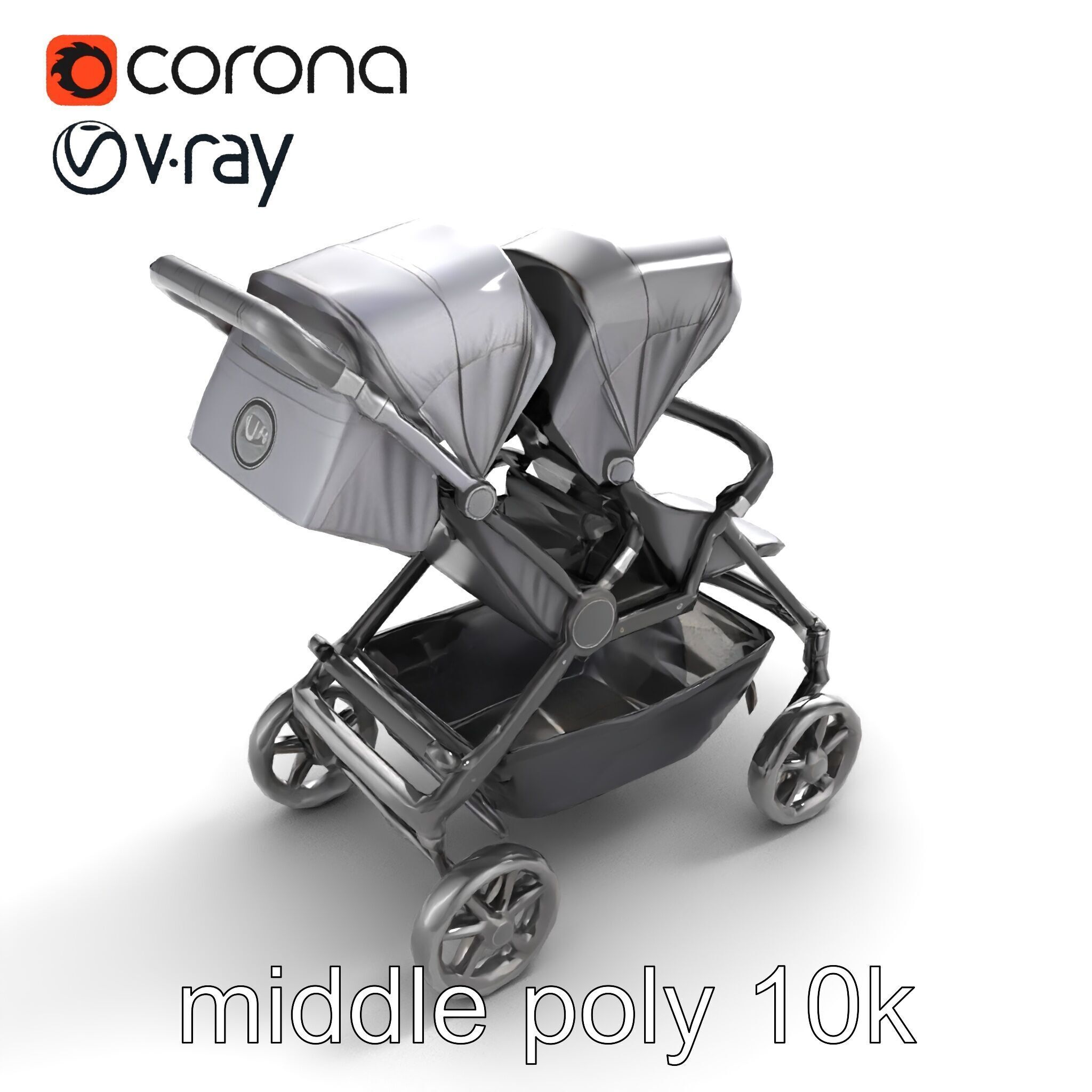 Twin Stroller Dual Seats Ergonomic Design model pack Low-poly 3D model_7