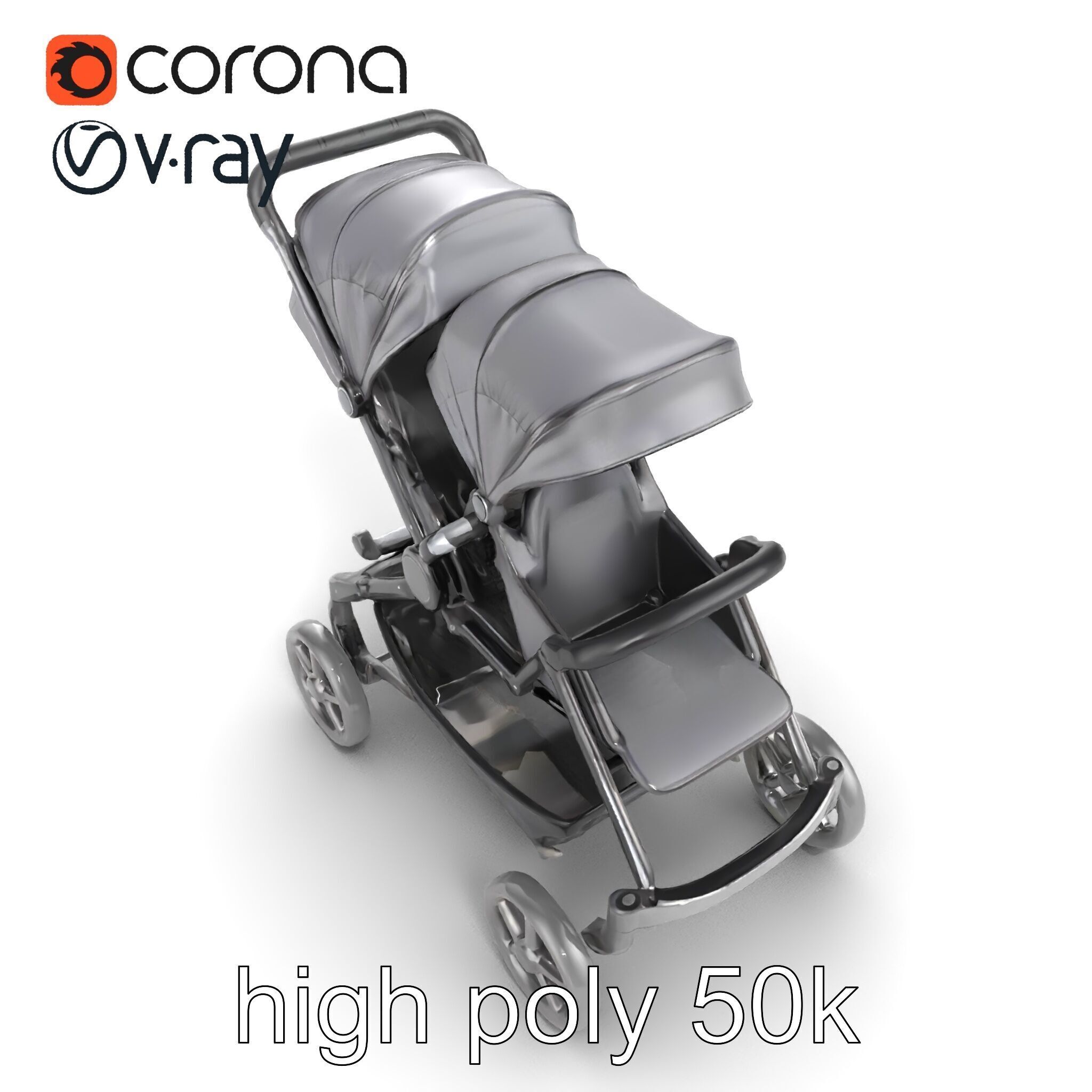 Twin Stroller Dual Seats Ergonomic Design model pack Low-poly 3D model_17